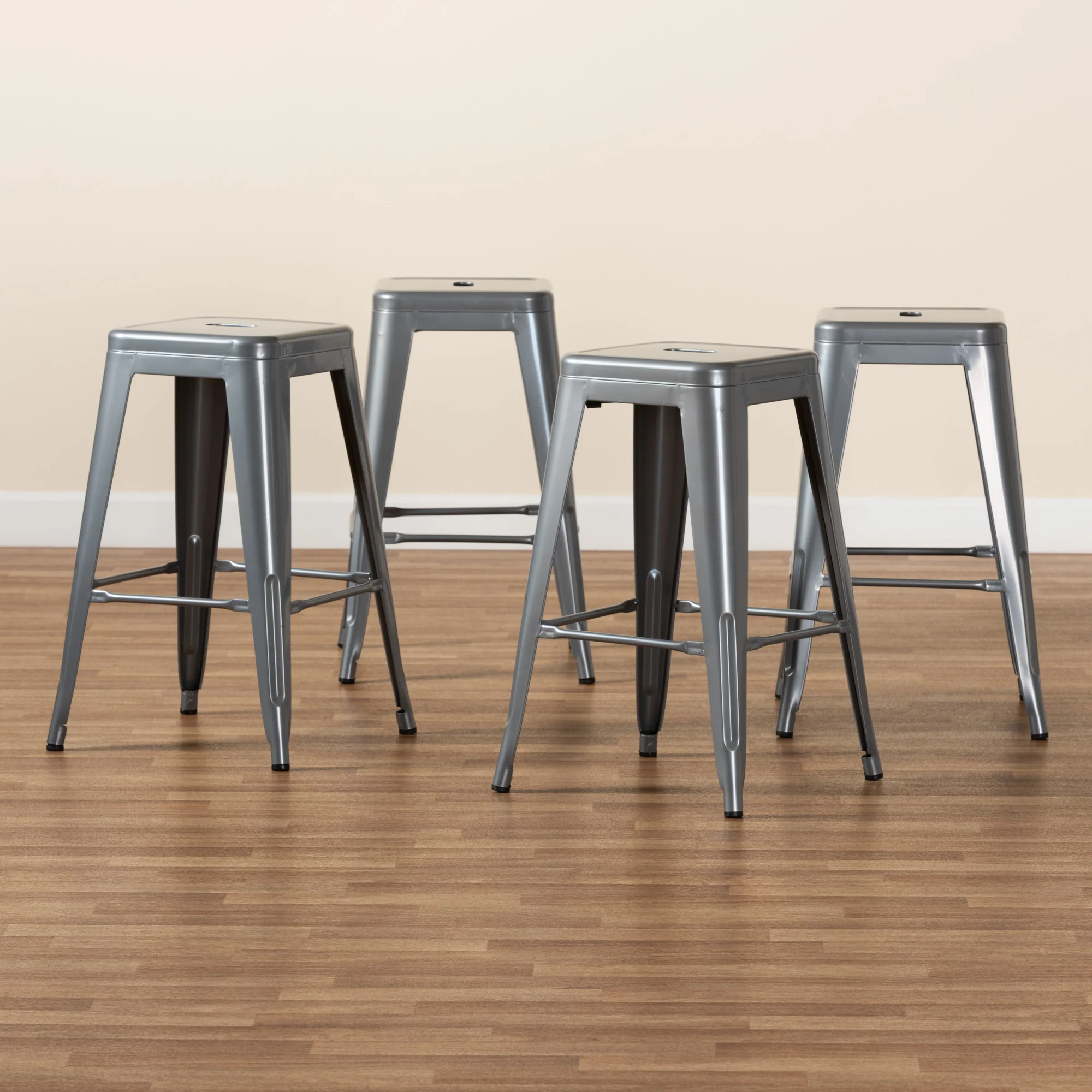 Baxton Studio Horton Modern and Contemporary Industrial Grey Finished Metal 4-Piece Stackable Counter Stool Set - Image 7