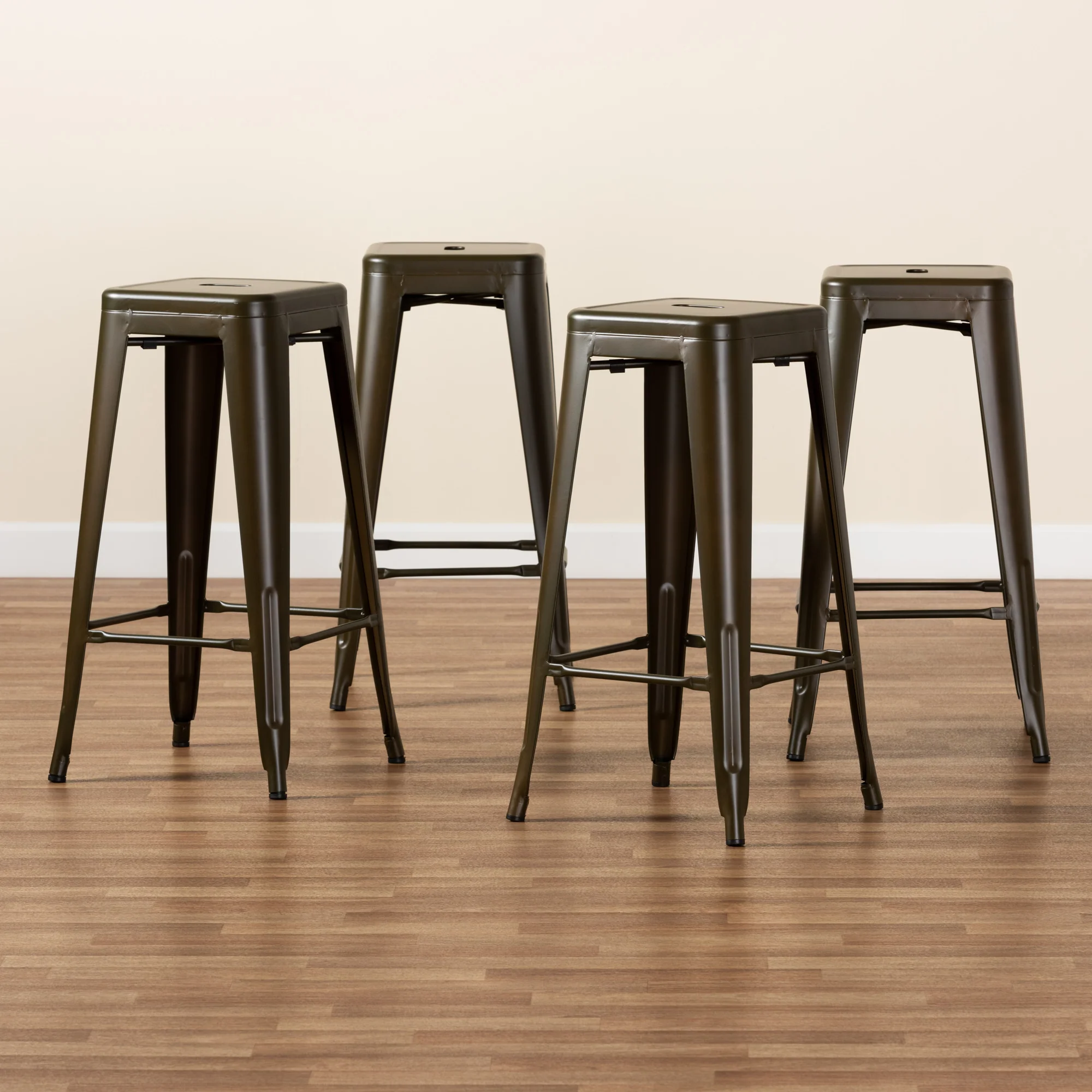 Baxton Studio Horton Modern and Contemporary Industrial Gunmetal Finished Metal 4-Piece Stackable Bar Stool Set - Image 8