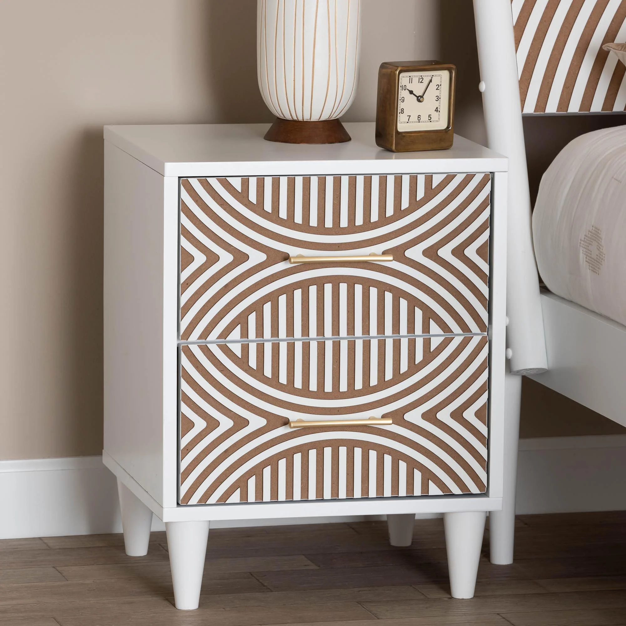 Baxton Studio Hosea Japandi Carved Honeycomb Natural 2-Drawer Nightstand - Image 11
