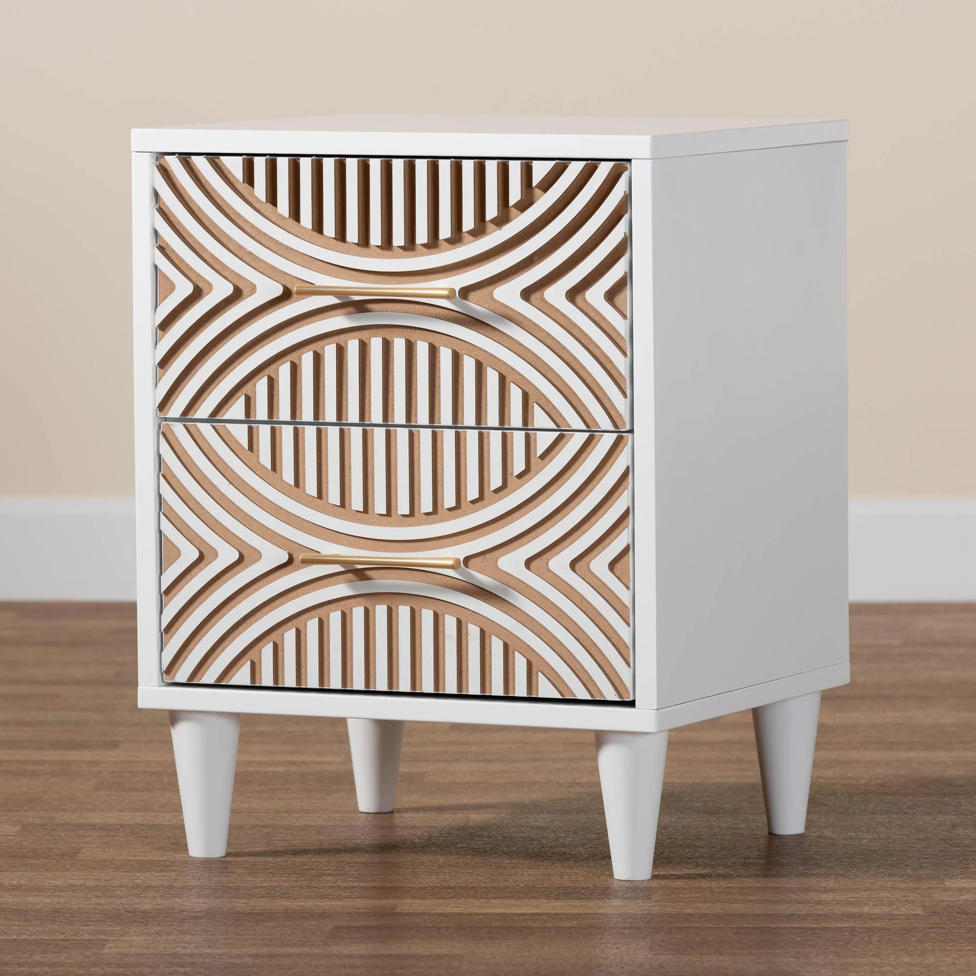 Baxton Studio Hosea Japandi Carved Honeycomb Natural 2-Drawer Nightstand - Image 12