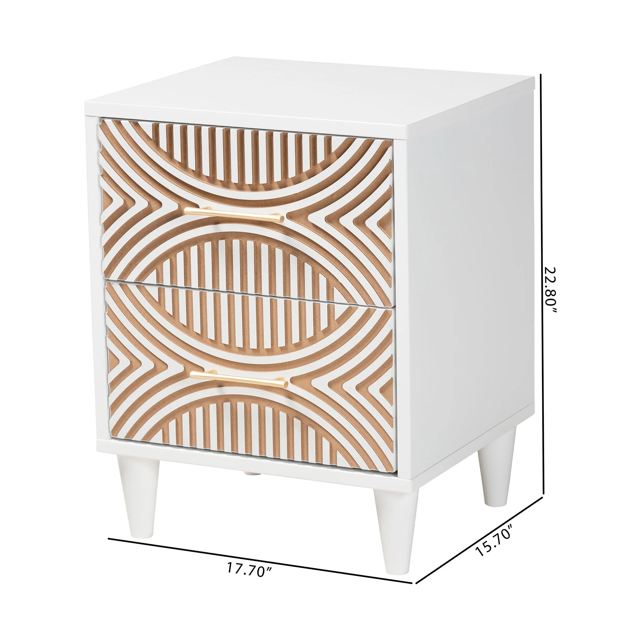Baxton Studio Hosea Japandi Carved Honeycomb Natural 2-Drawer Nightstand - Image 13