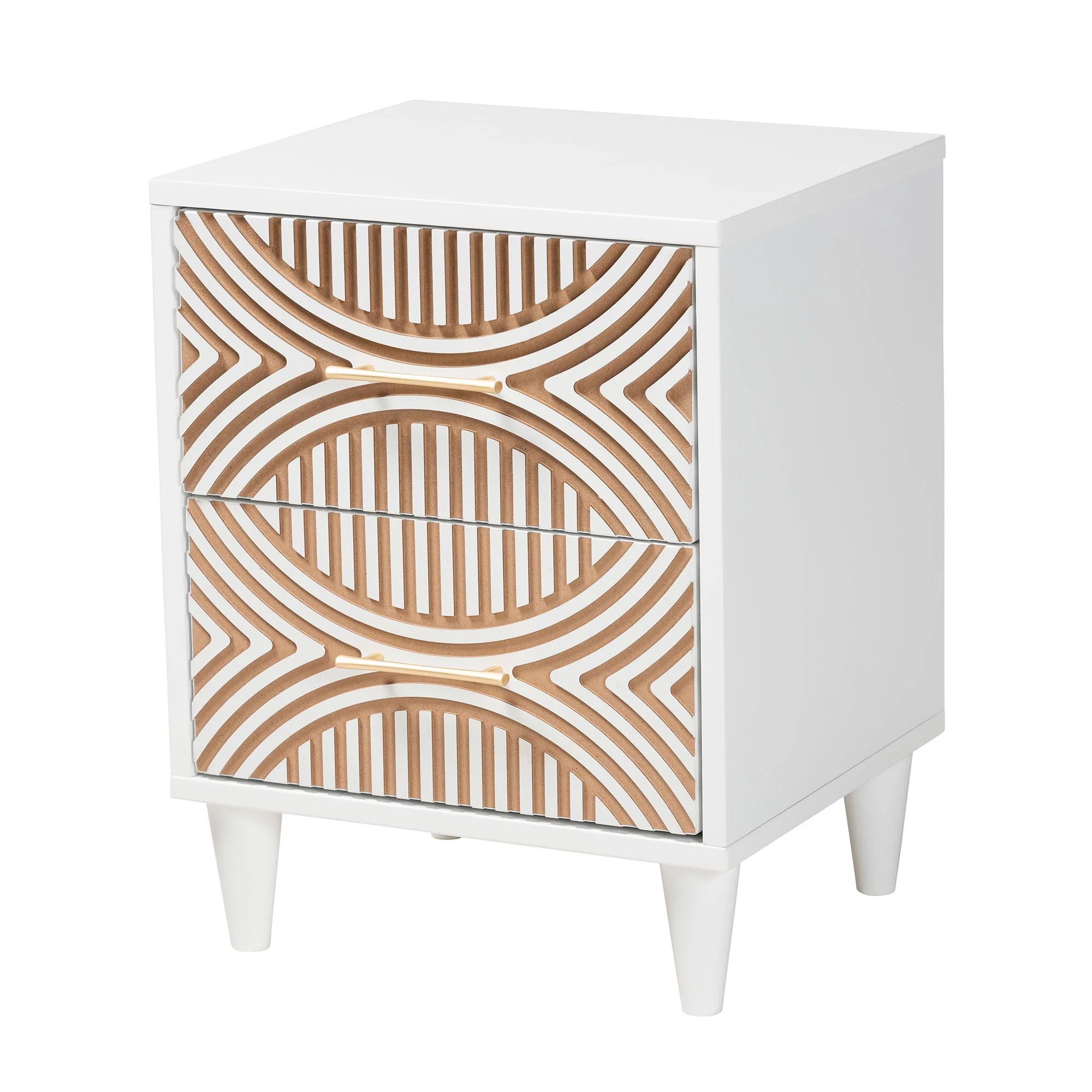 Baxton Studio Hosea Japandi Carved Honeycomb Natural 2-Drawer Nightstand - Image 14