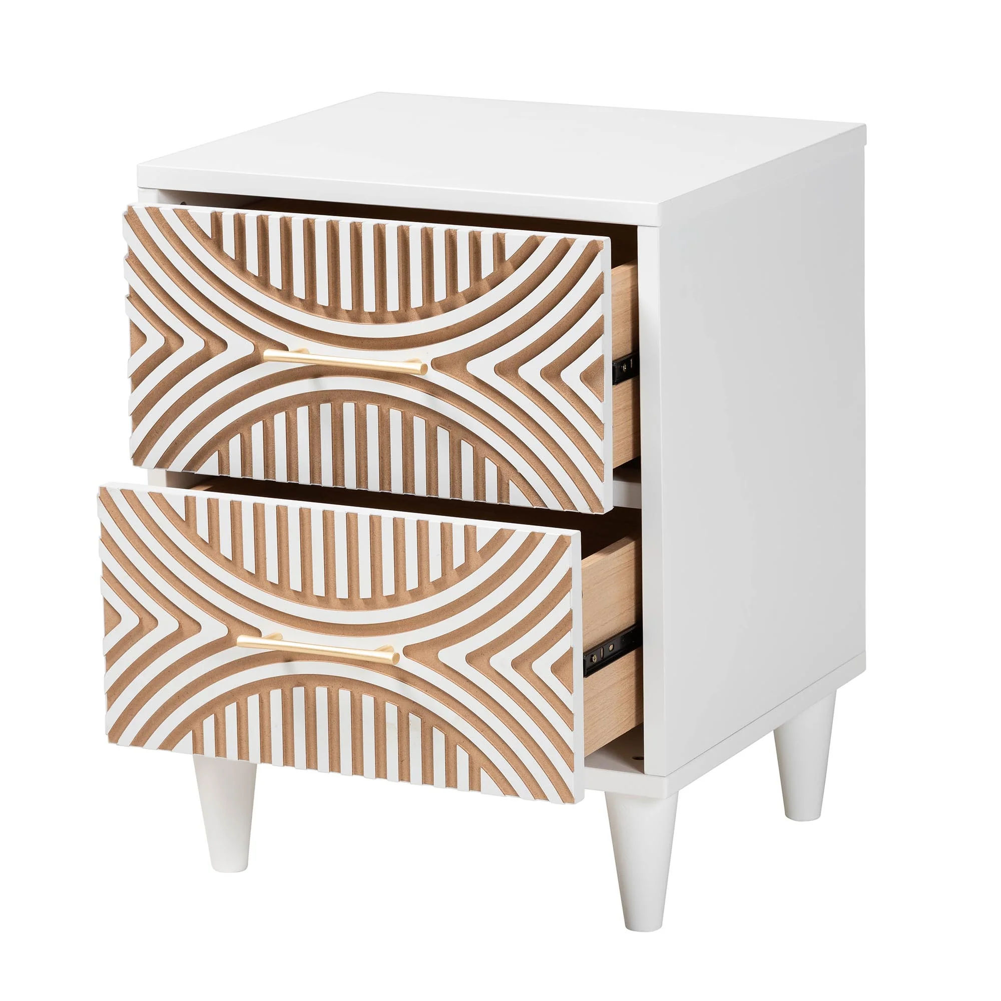 Baxton Studio Hosea Japandi Carved Honeycomb Natural 2-Drawer Nightstand - Image 15