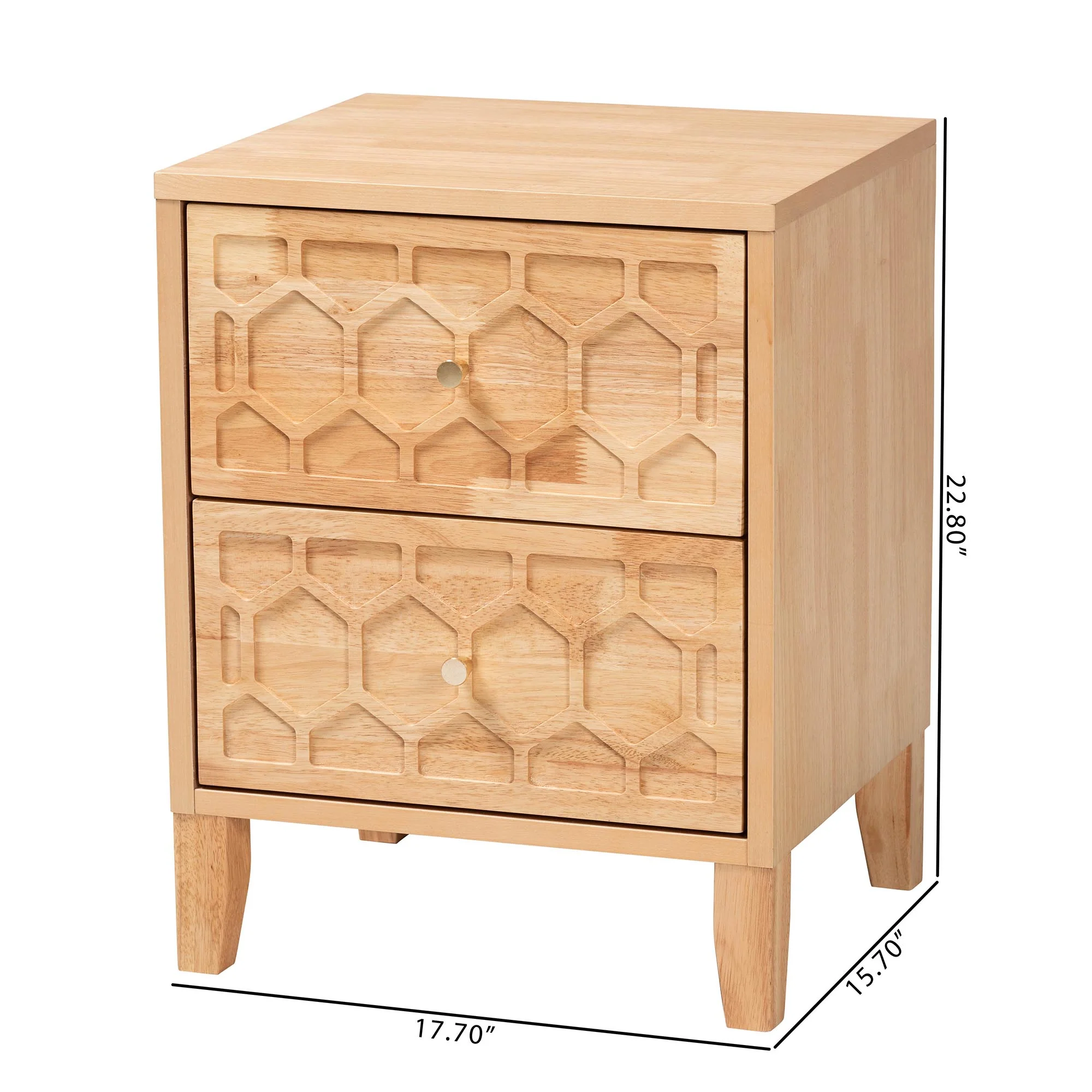 Baxton Studio Hosea Japandi Carved Honeycomb Natural 2-Drawer Nightstand - Image 3