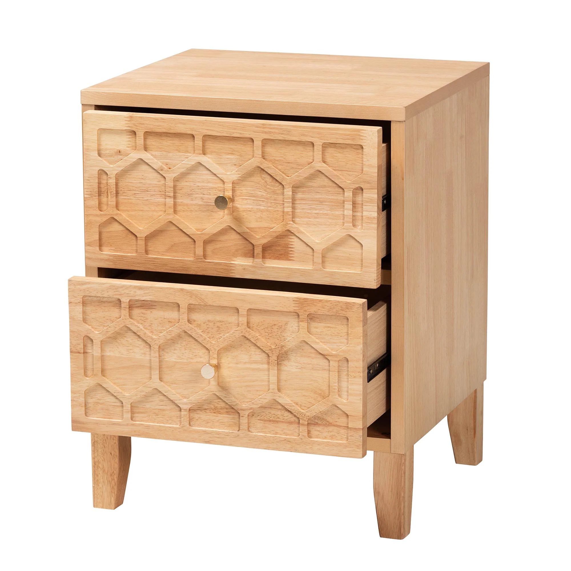 Baxton Studio Hosea Japandi Carved Honeycomb Natural 2-Drawer Nightstand - Image 5