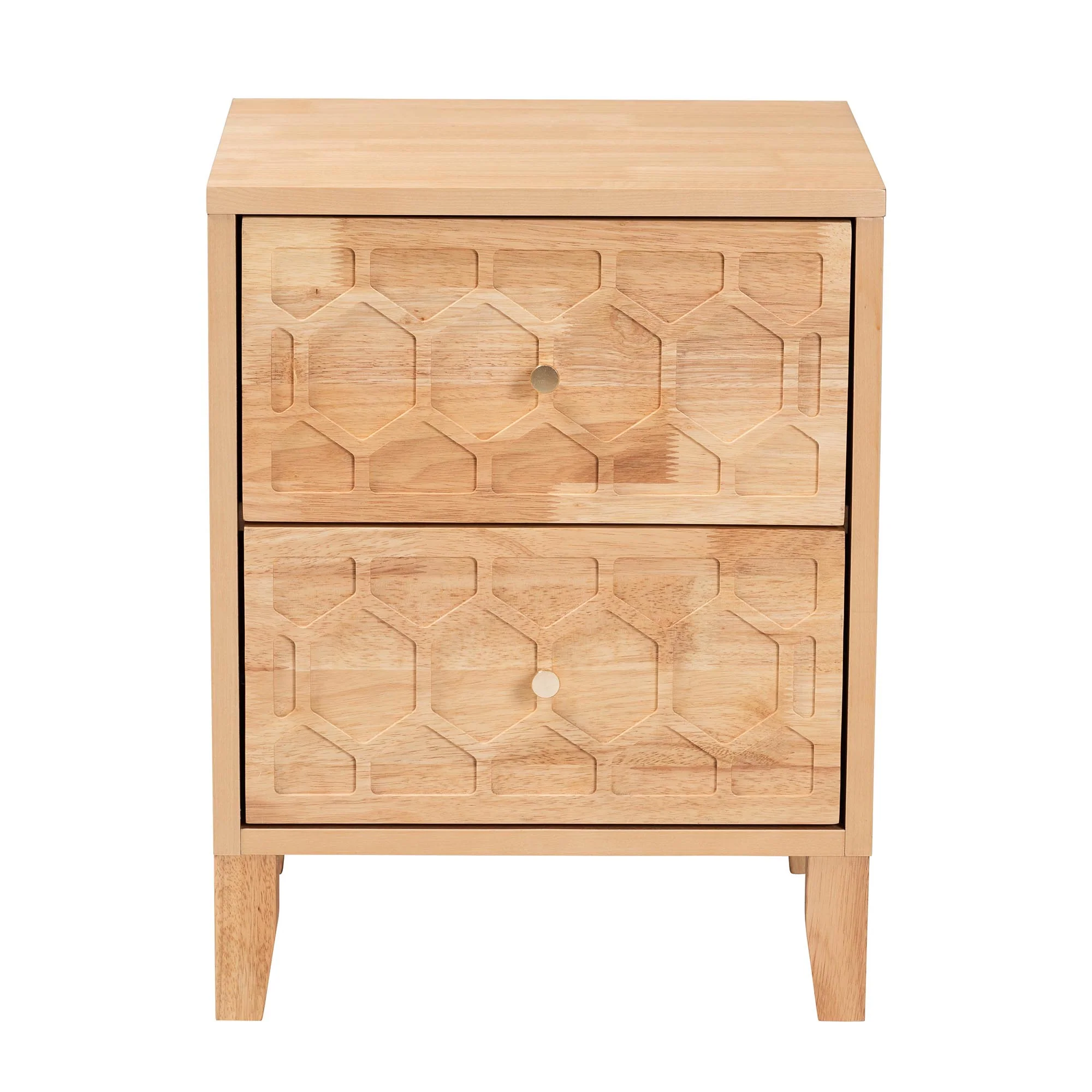 Baxton Studio Hosea Japandi Carved Honeycomb Natural 2-Drawer Nightstand - Image 6
