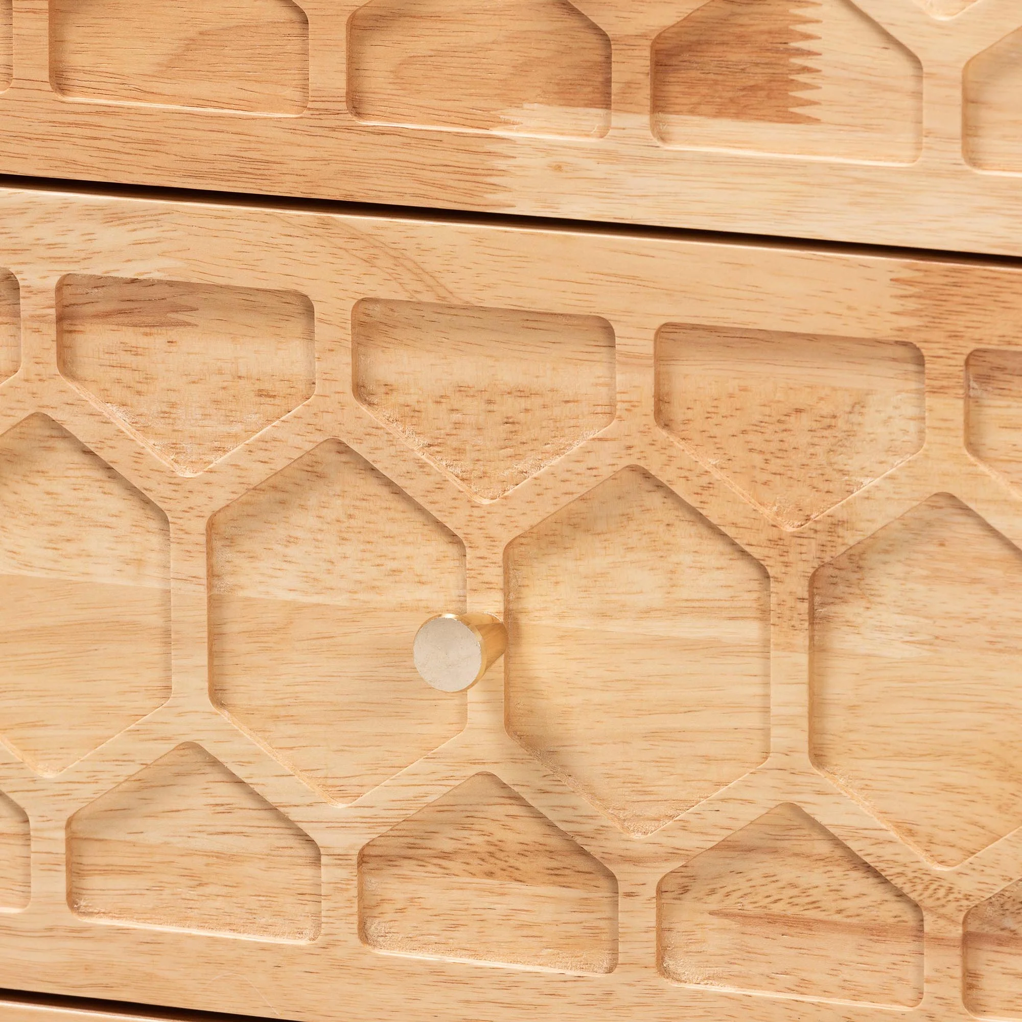 Baxton Studio Hosea Japandi Carved Honeycomb Natural 2-Drawer Nightstand - Image 8
