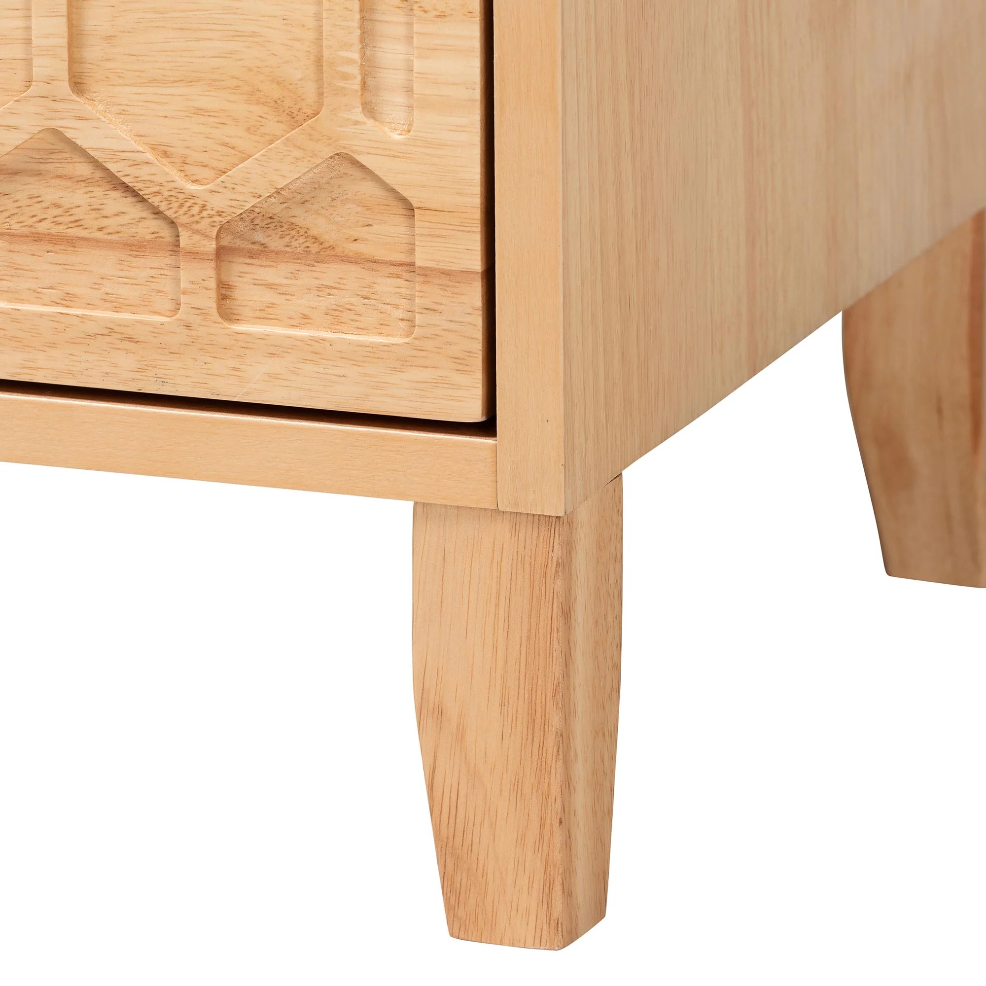 Baxton Studio Hosea Japandi Carved Honeycomb Natural 2-Drawer Nightstand - Image 9