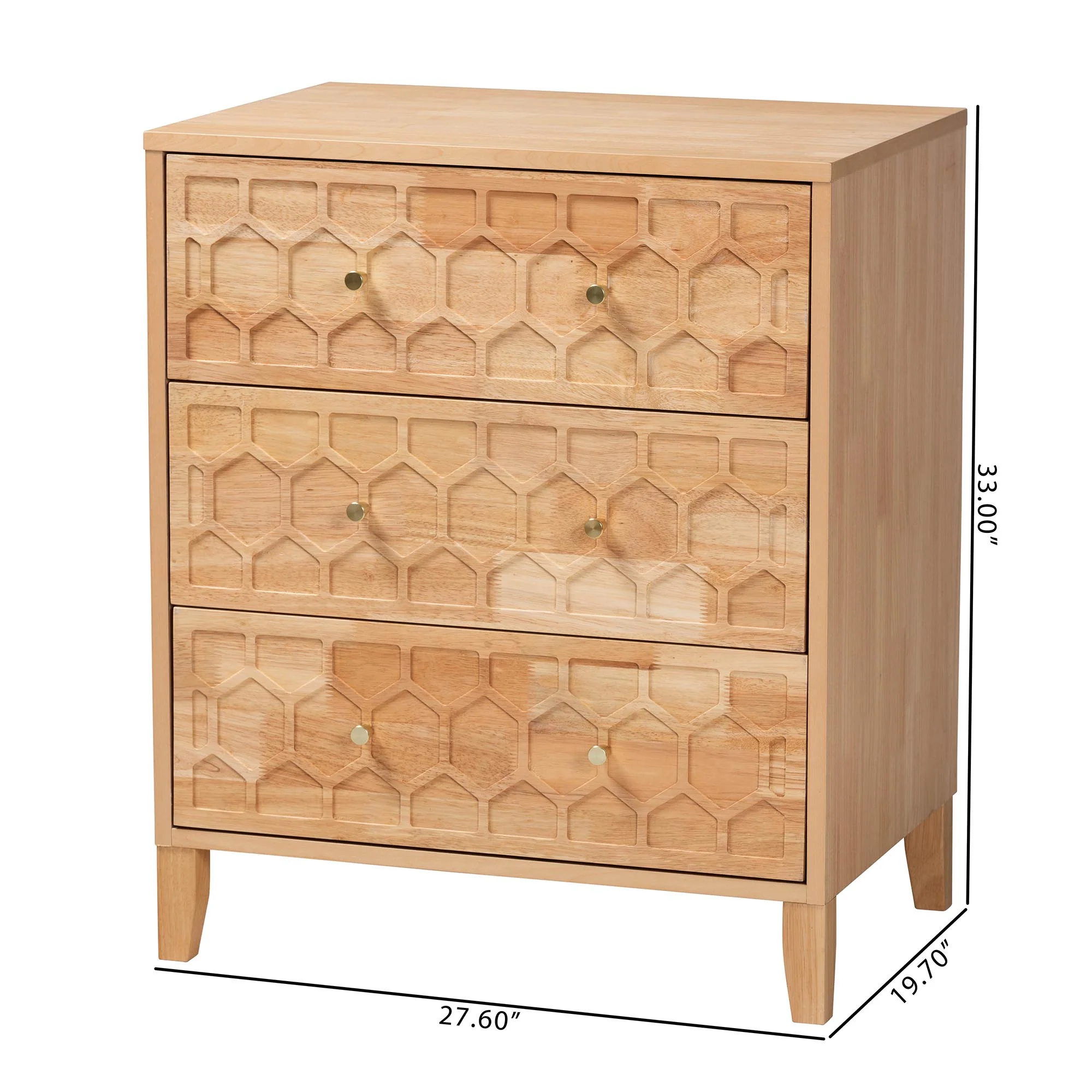 Baxton Studio Hosea Japandi Carved Honeycomb Natural 3-Drawer Chest - Image 3