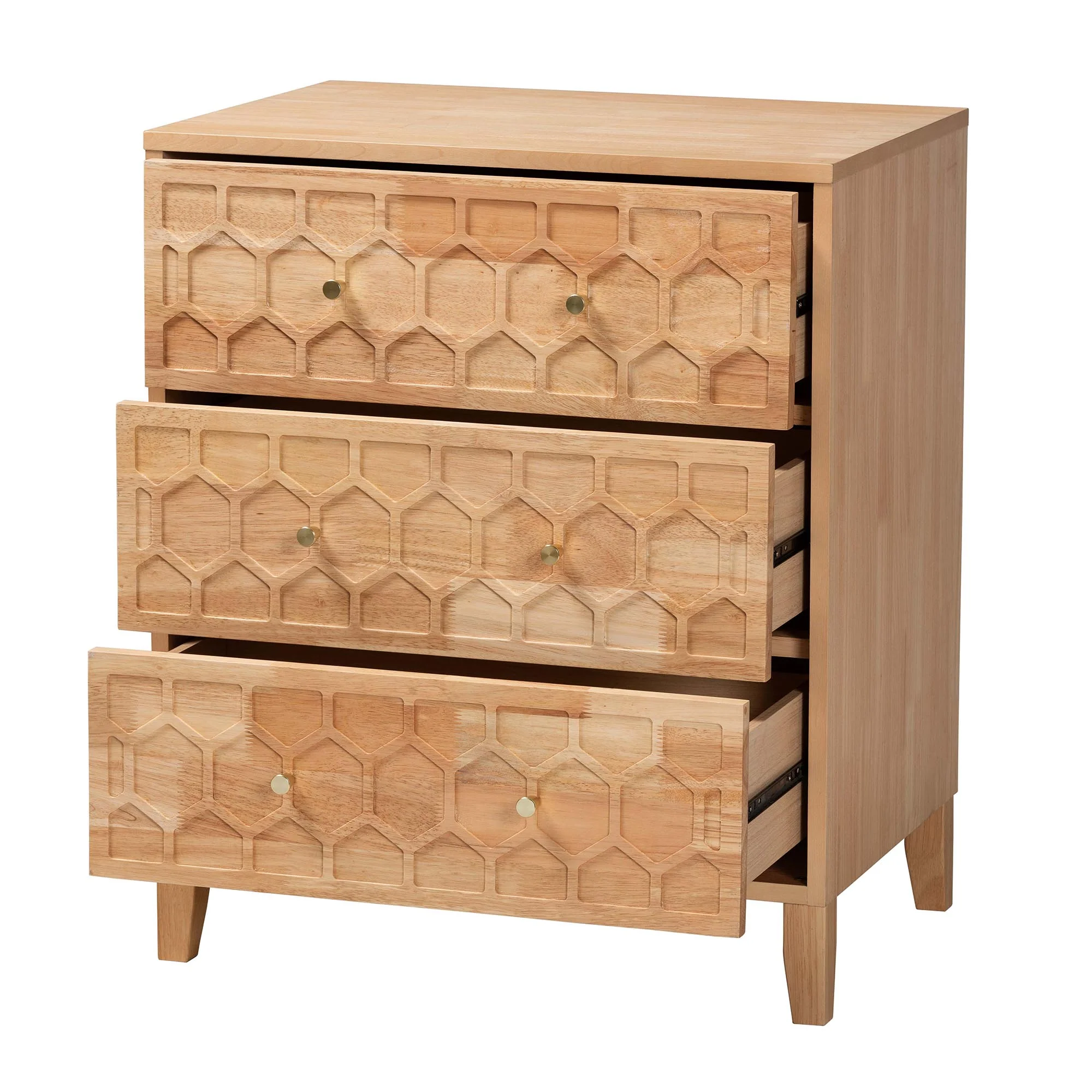 Baxton Studio Hosea Japandi Carved Honeycomb Natural 3-Drawer Chest - Image 5