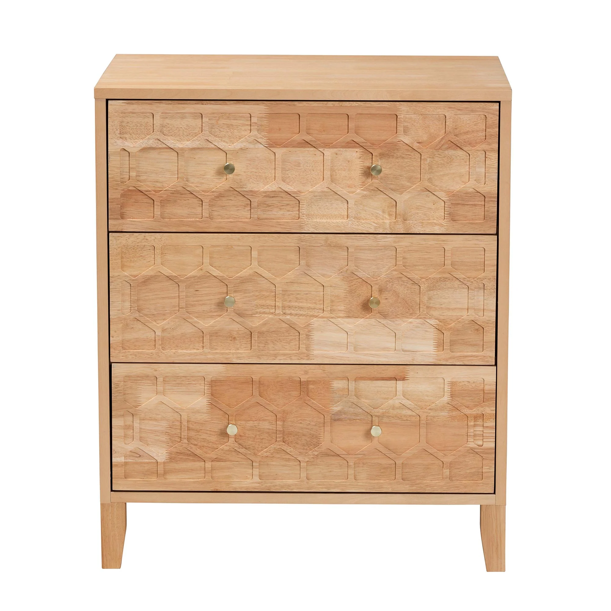 Baxton Studio Hosea Japandi Carved Honeycomb Natural 3-Drawer Chest - Image 6