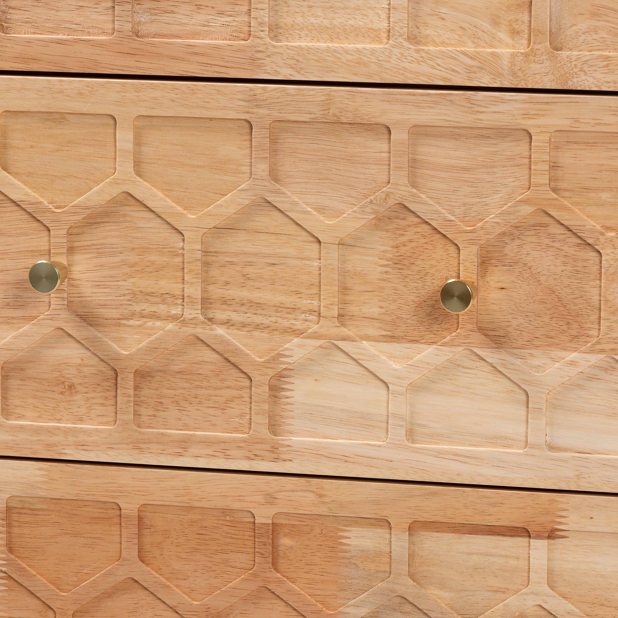 Baxton Studio Hosea Japandi Carved Honeycomb Natural 3-Drawer Chest - Image 8