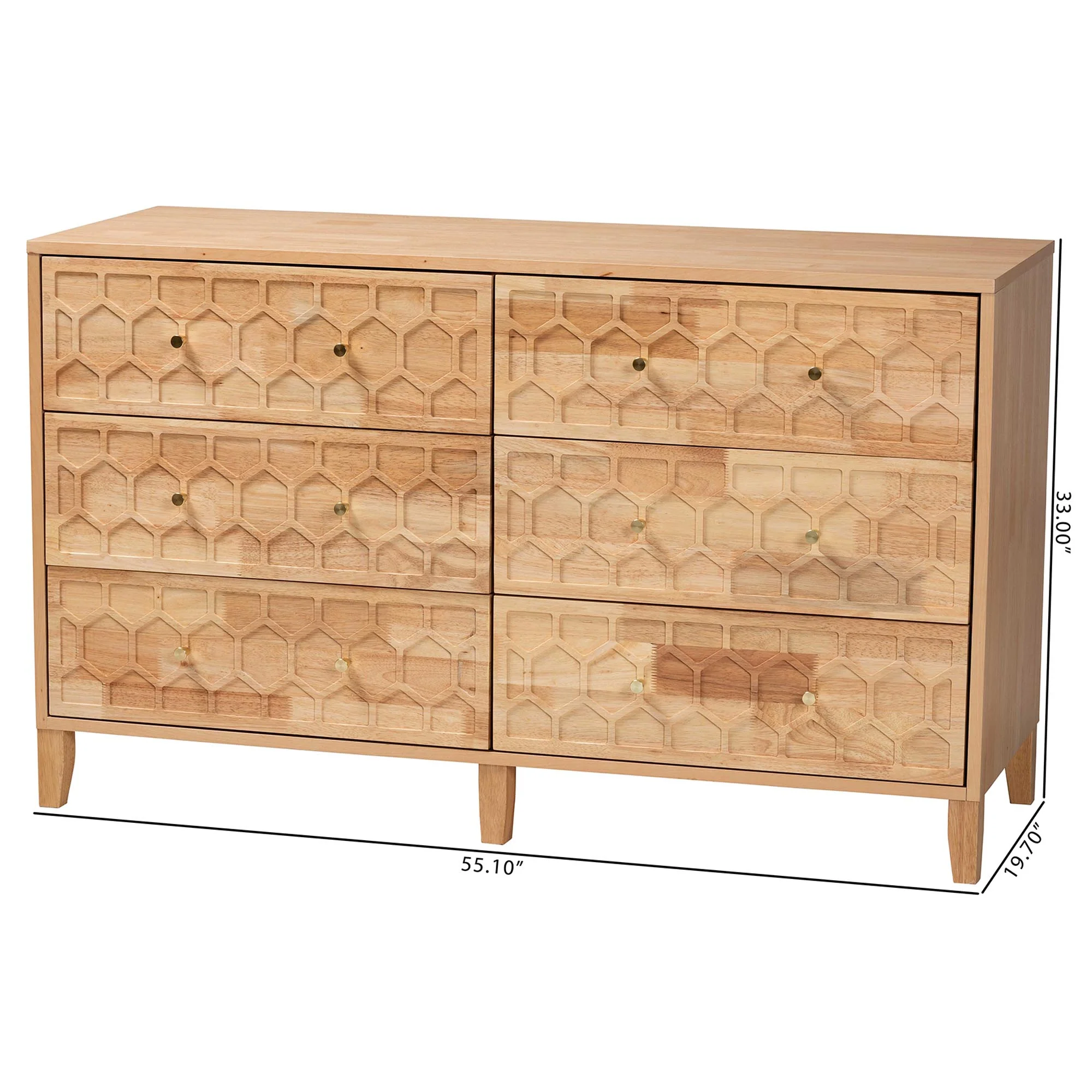 Baxton Studio Hosea Japandi Carved Honeycomb Natural 6-Drawer Dresser - Image 3