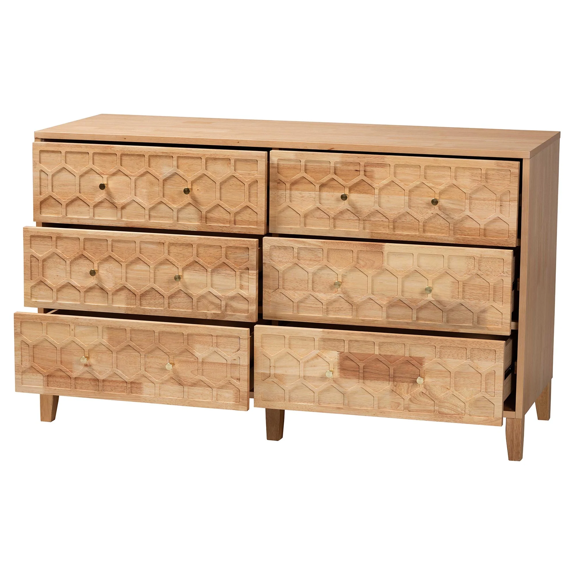 Baxton Studio Hosea Japandi Carved Honeycomb Natural 6-Drawer Dresser - Image 5