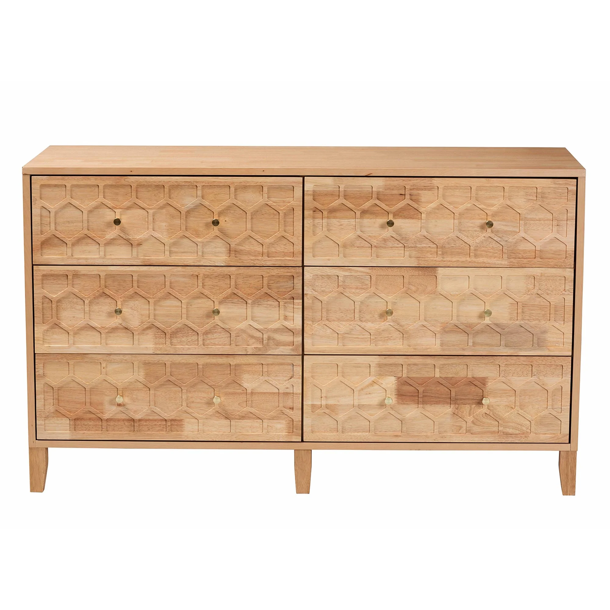 Baxton Studio Hosea Japandi Carved Honeycomb Natural 6-Drawer Dresser - Image 6