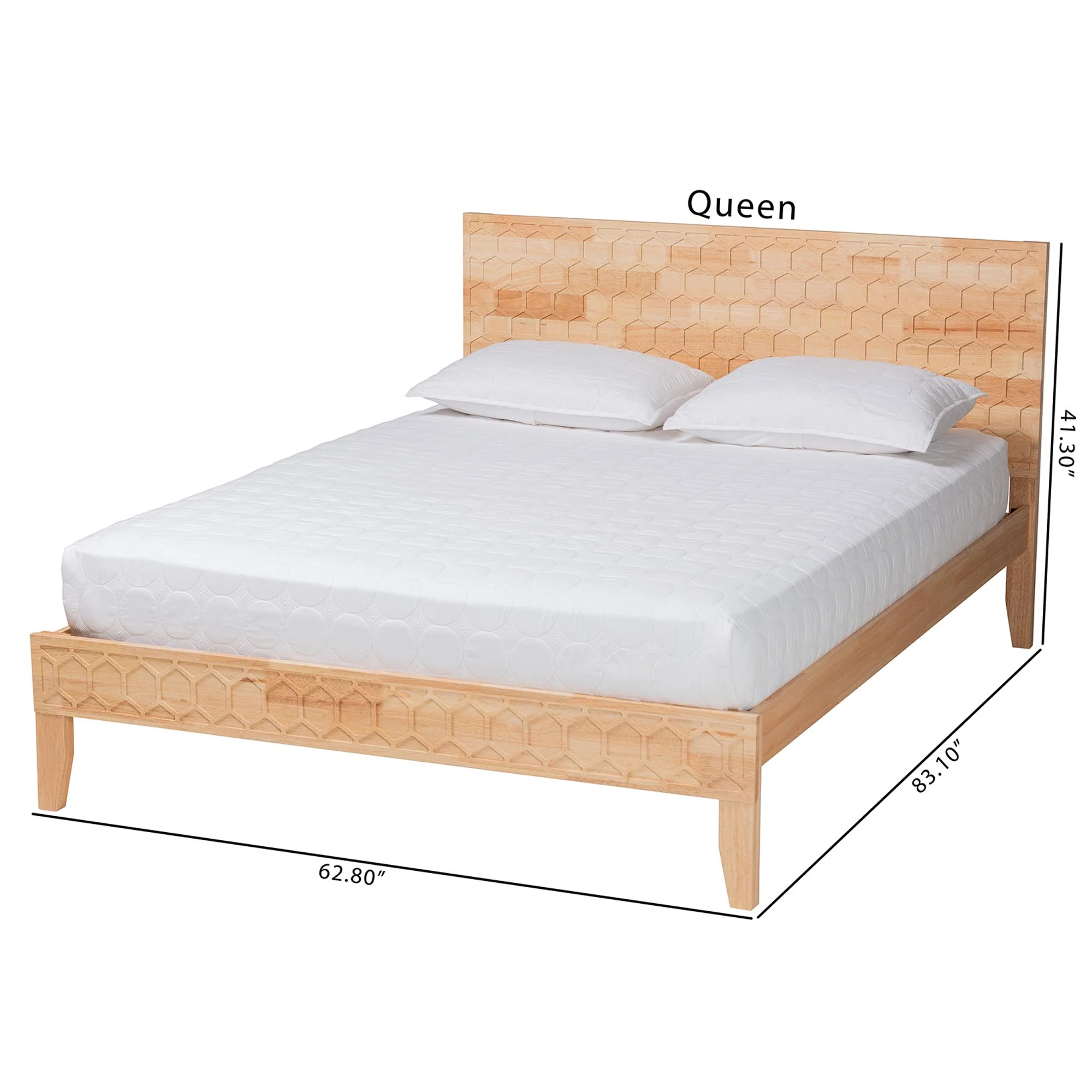Baxton Studio Hosea Japandi Carved Honeycomb Natural King Size Platform Bed - Image 3