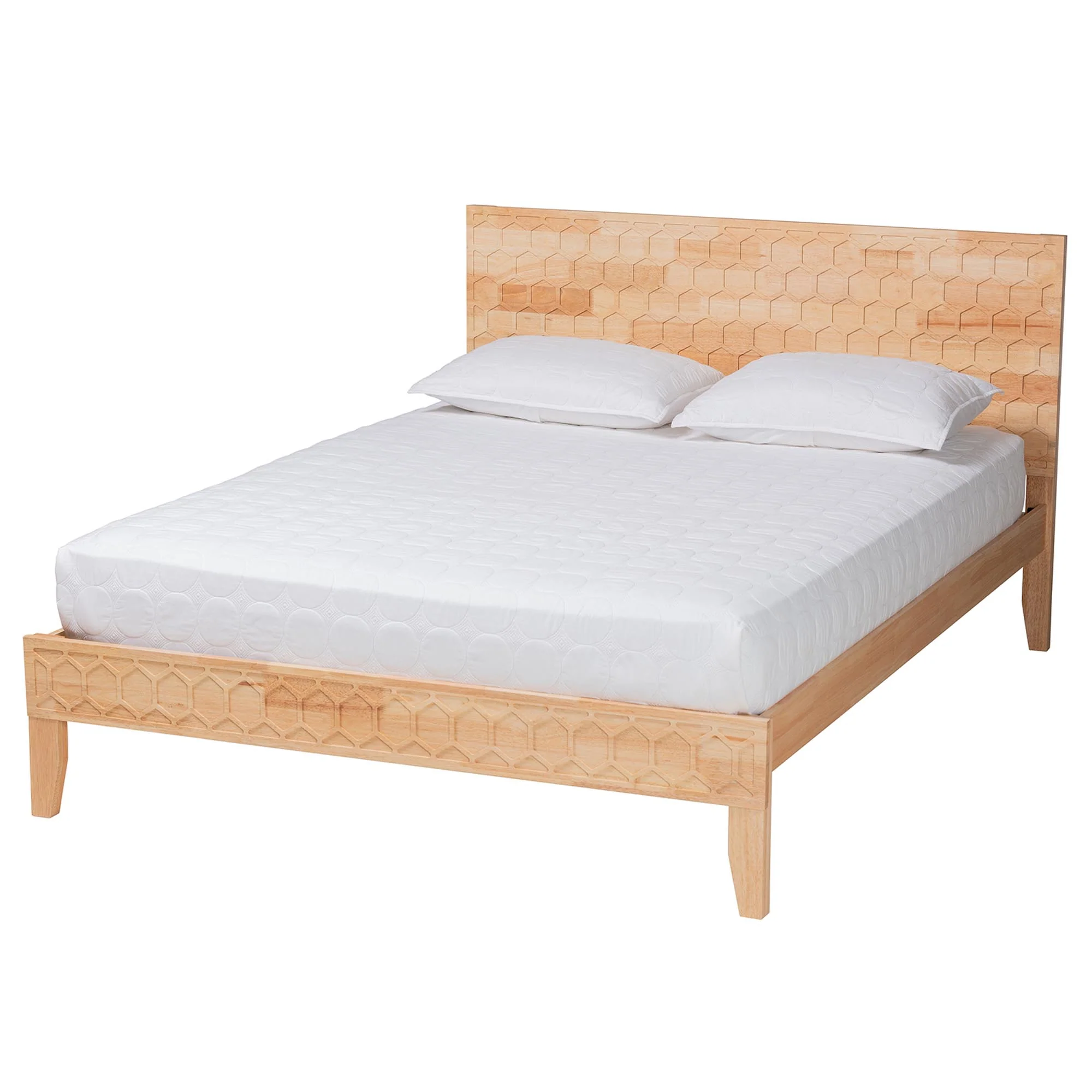 Baxton Studio Hosea Japandi Carved Honeycomb Natural King Size Platform Bed - Image 5