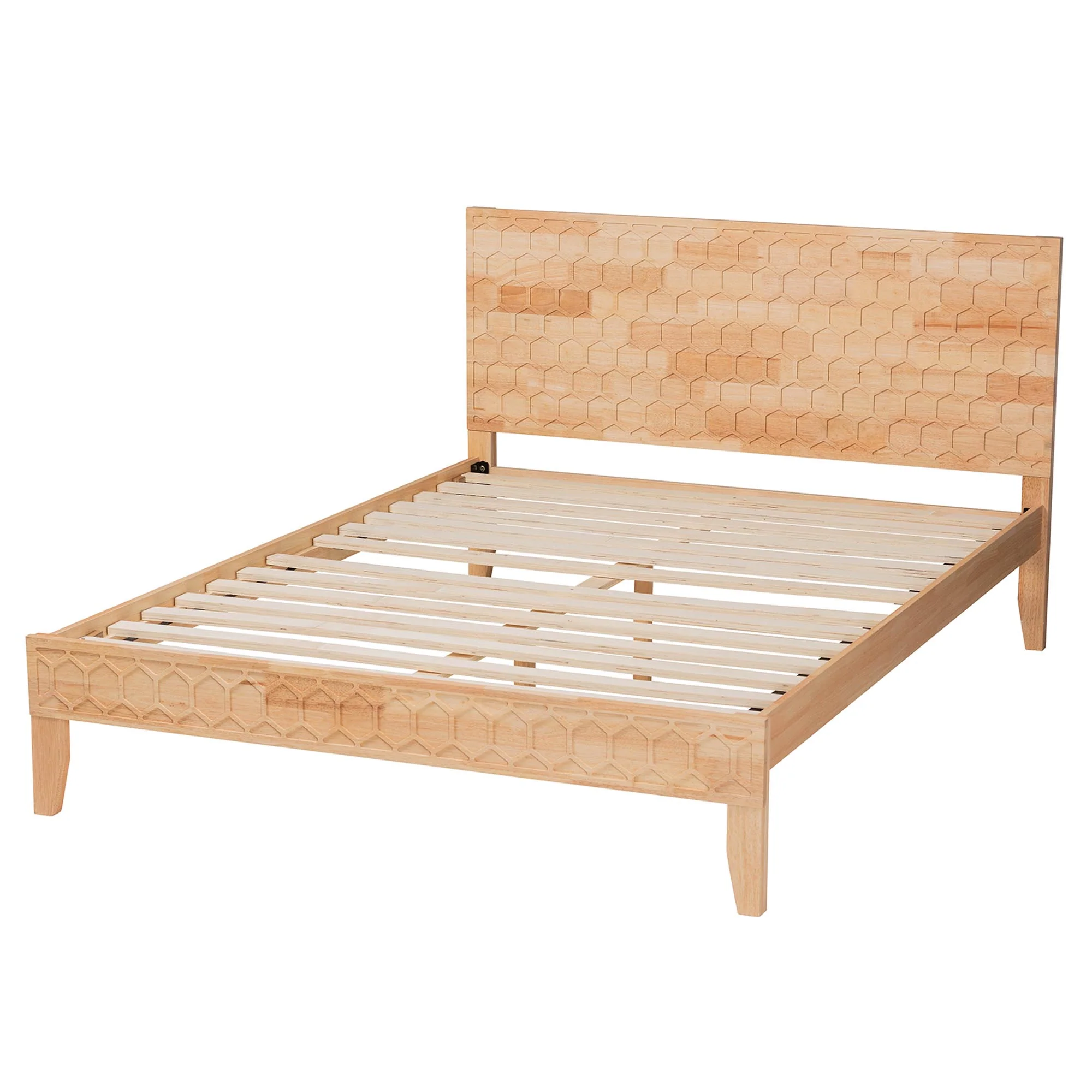 Baxton Studio Hosea Japandi Carved Honeycomb Natural King Size Platform Bed - Image 7