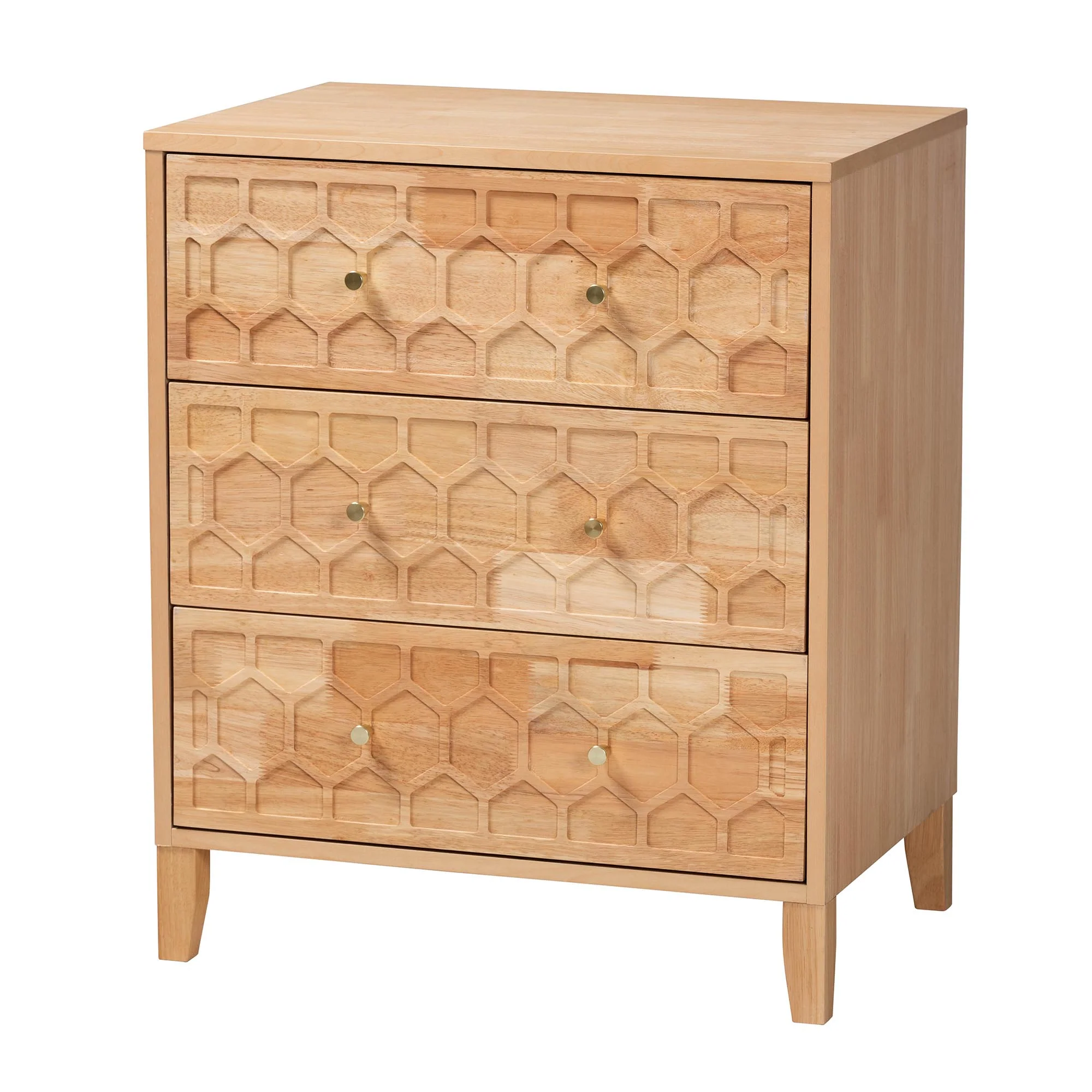 Baxton Studio Hosea Japandi Carved Honeycomb Natural Queen Size 4-Piece Bedroom Set - Image 10
