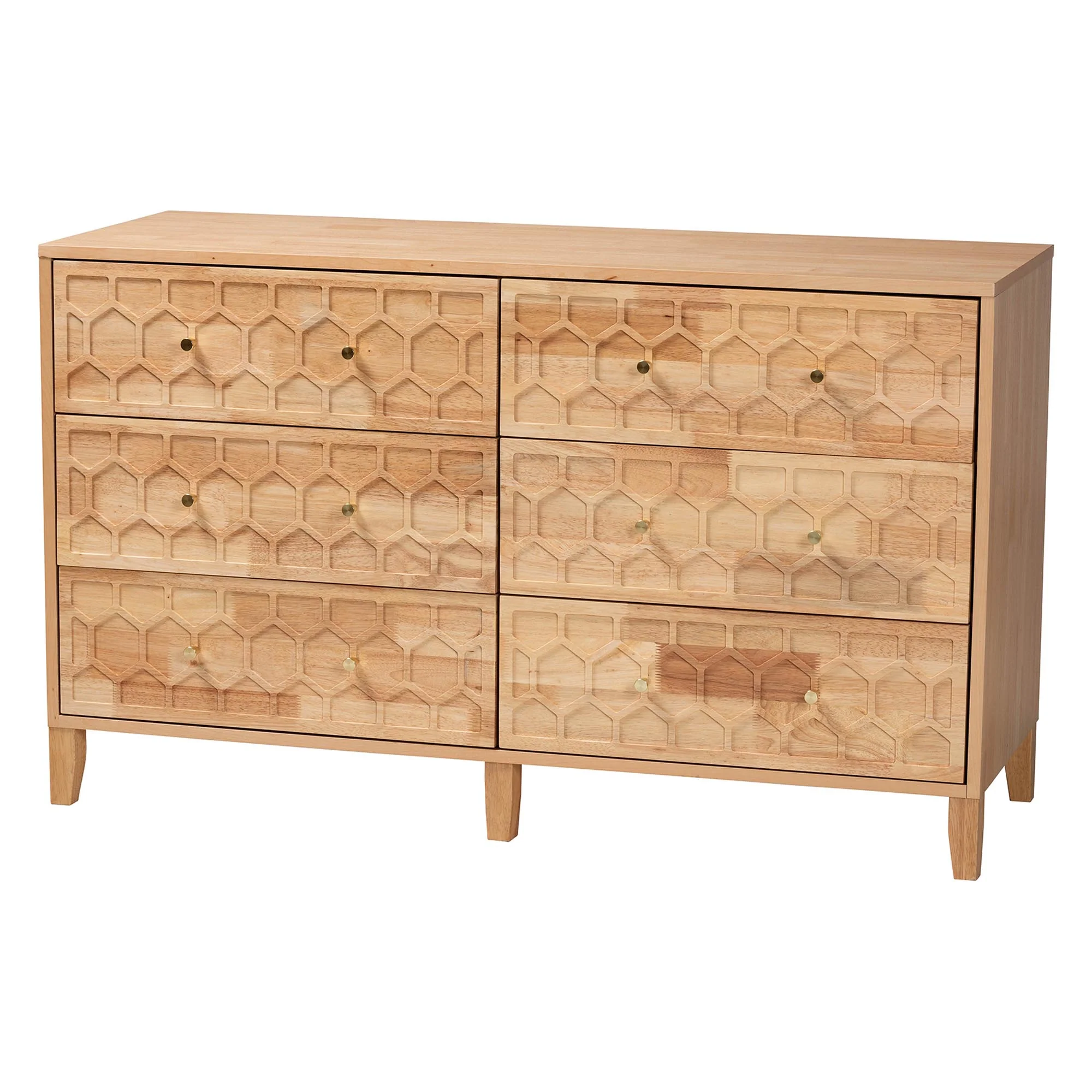 Baxton Studio Hosea Japandi Carved Honeycomb Natural Queen Size 4-Piece Bedroom Set - Image 11