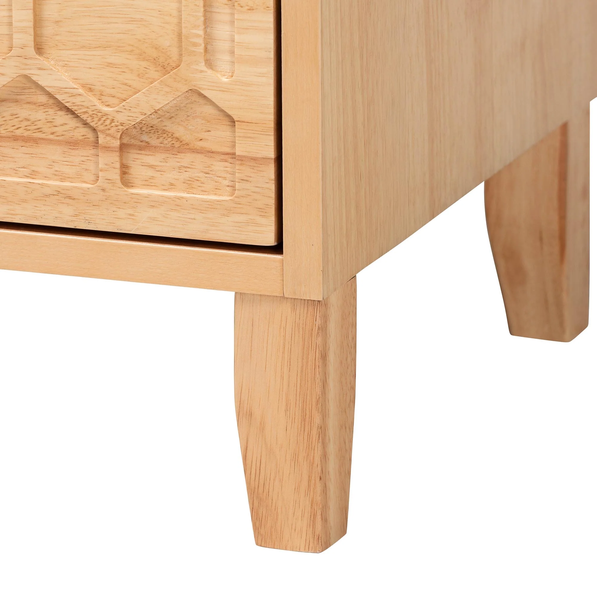 Baxton Studio Hosea Japandi Carved Honeycomb Natural Queen Size 4-Piece Bedroom Set - Image 2