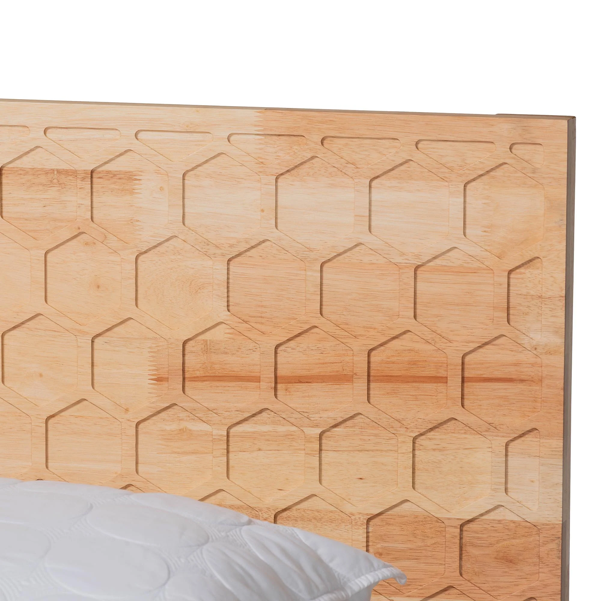 Baxton Studio Hosea Japandi Carved Honeycomb Natural Queen Size 4-Piece Bedroom Set - Image 3