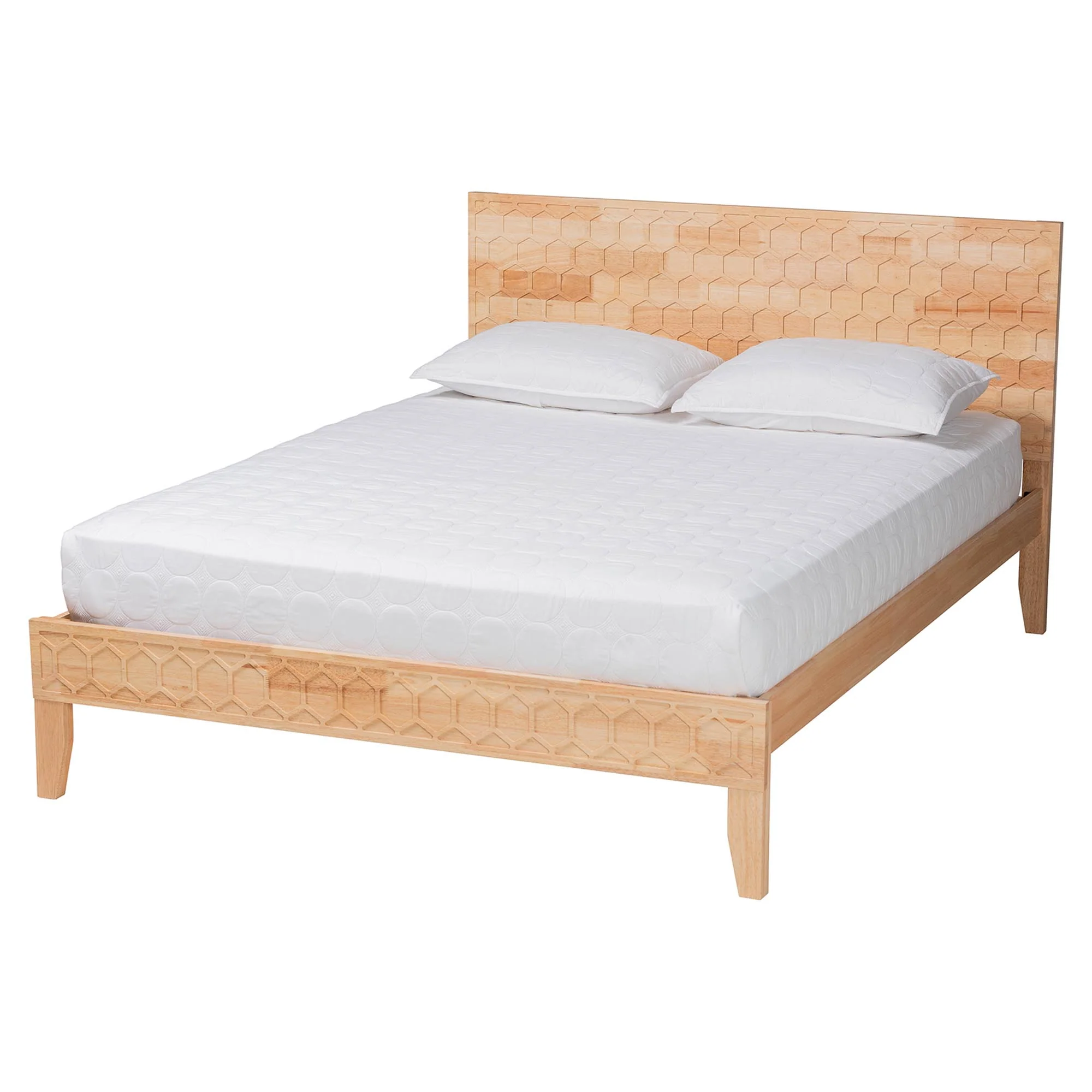 Baxton Studio Hosea Japandi Carved Honeycomb Natural Queen Size 4-Piece Bedroom Set - Image 8