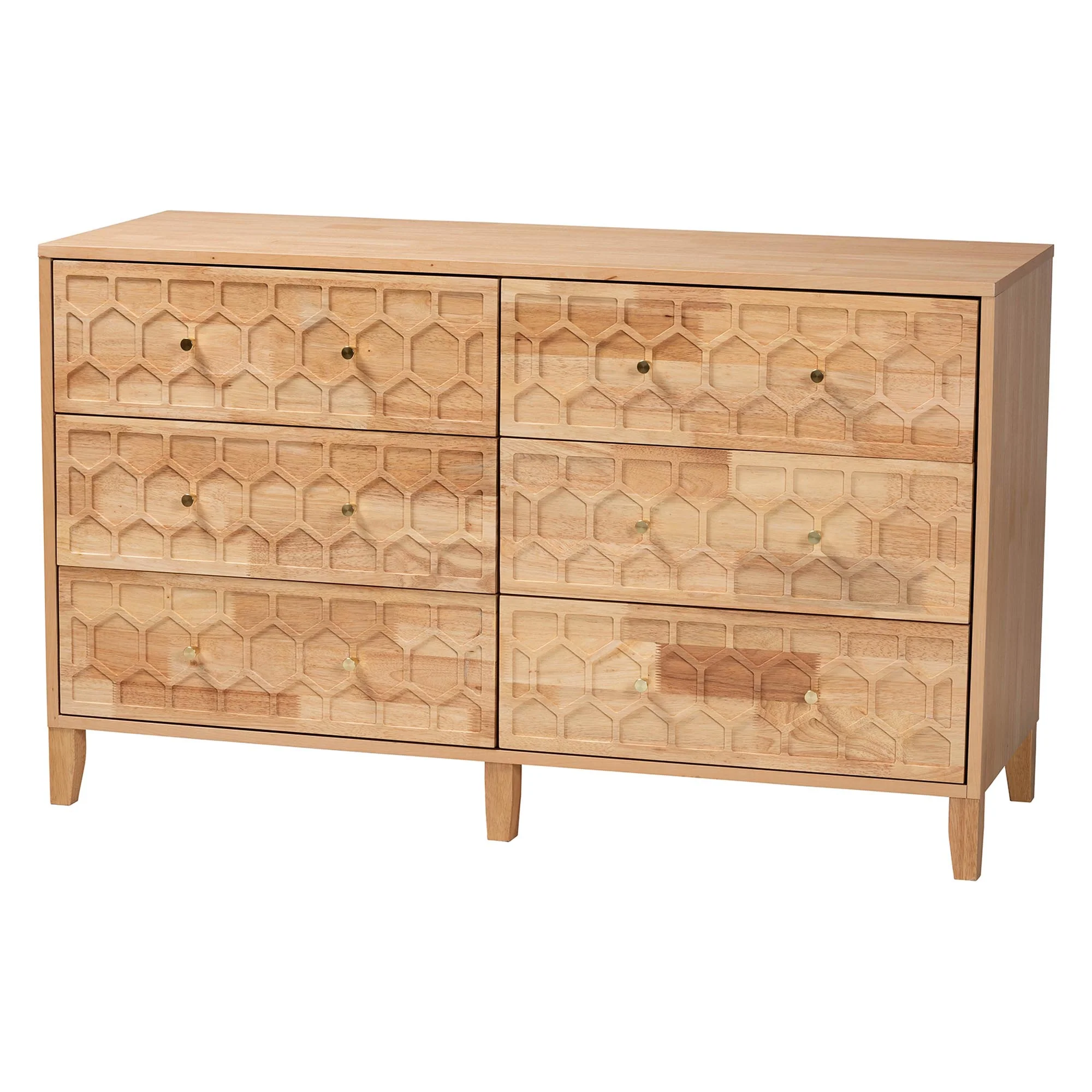 Baxton Studio Hosea Japandi Carved Honeycomb Natural Queen Size 5-Piece Bedroom Set - Image 11