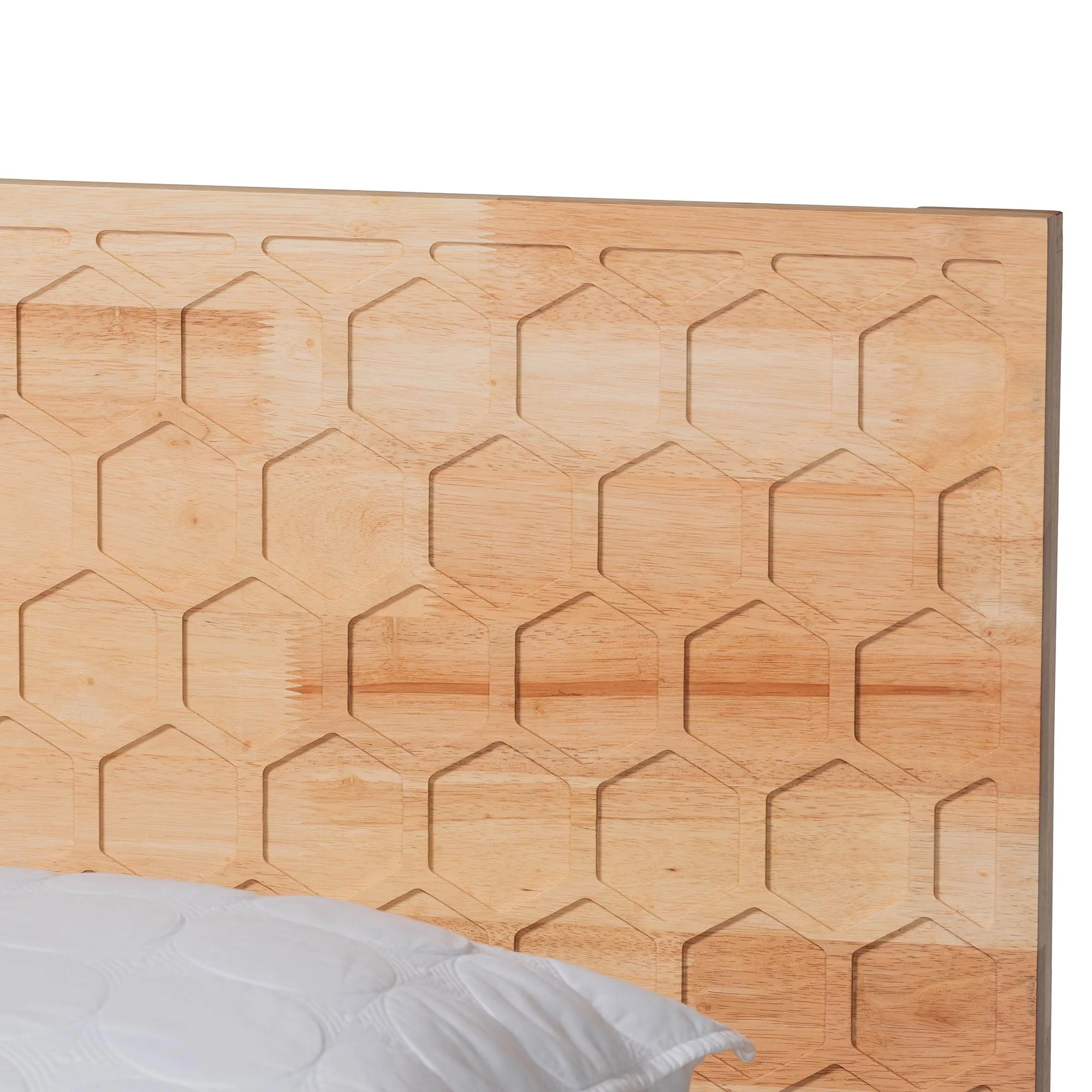 Baxton Studio Hosea Japandi Carved Honeycomb Natural Queen Size 5-Piece Bedroom Set - Image 3