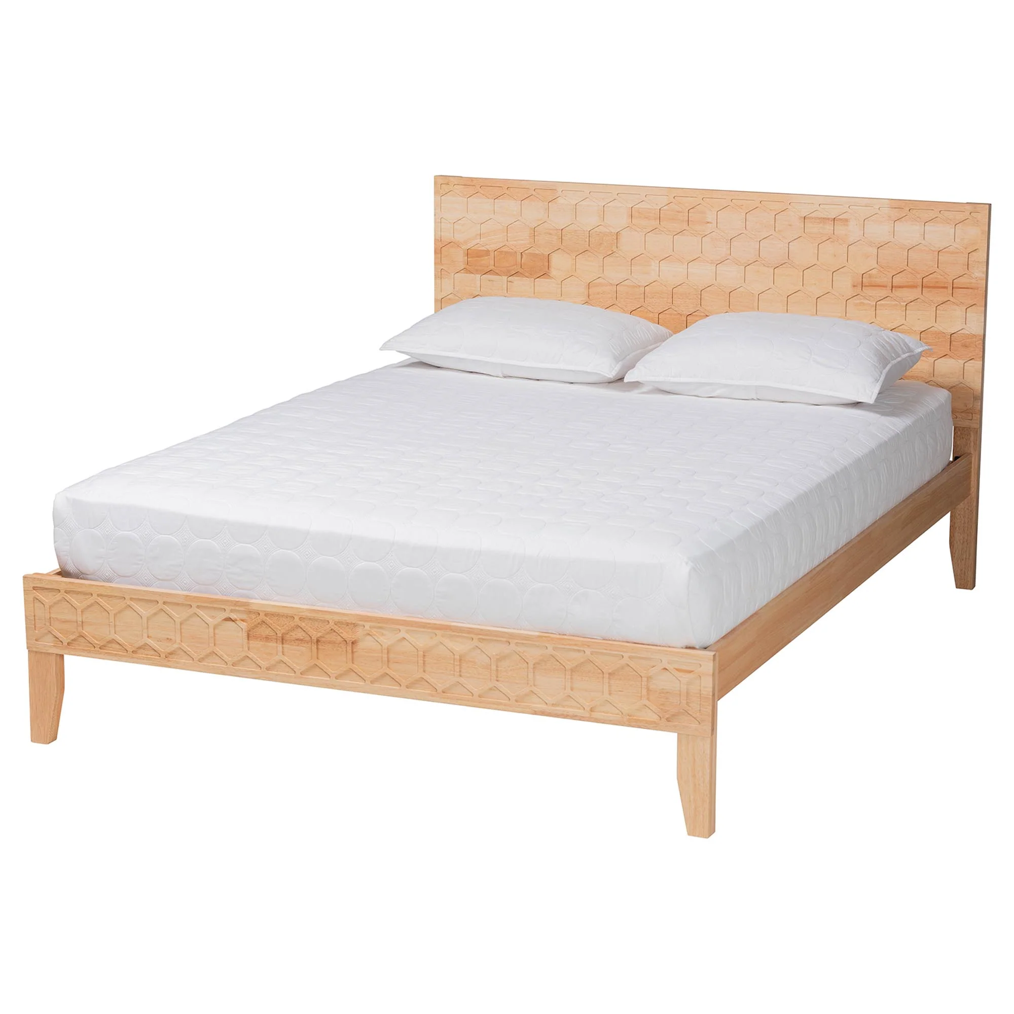 Baxton Studio Hosea Japandi Carved Honeycomb Natural Queen Size 5-Piece Bedroom Set - Image 8
