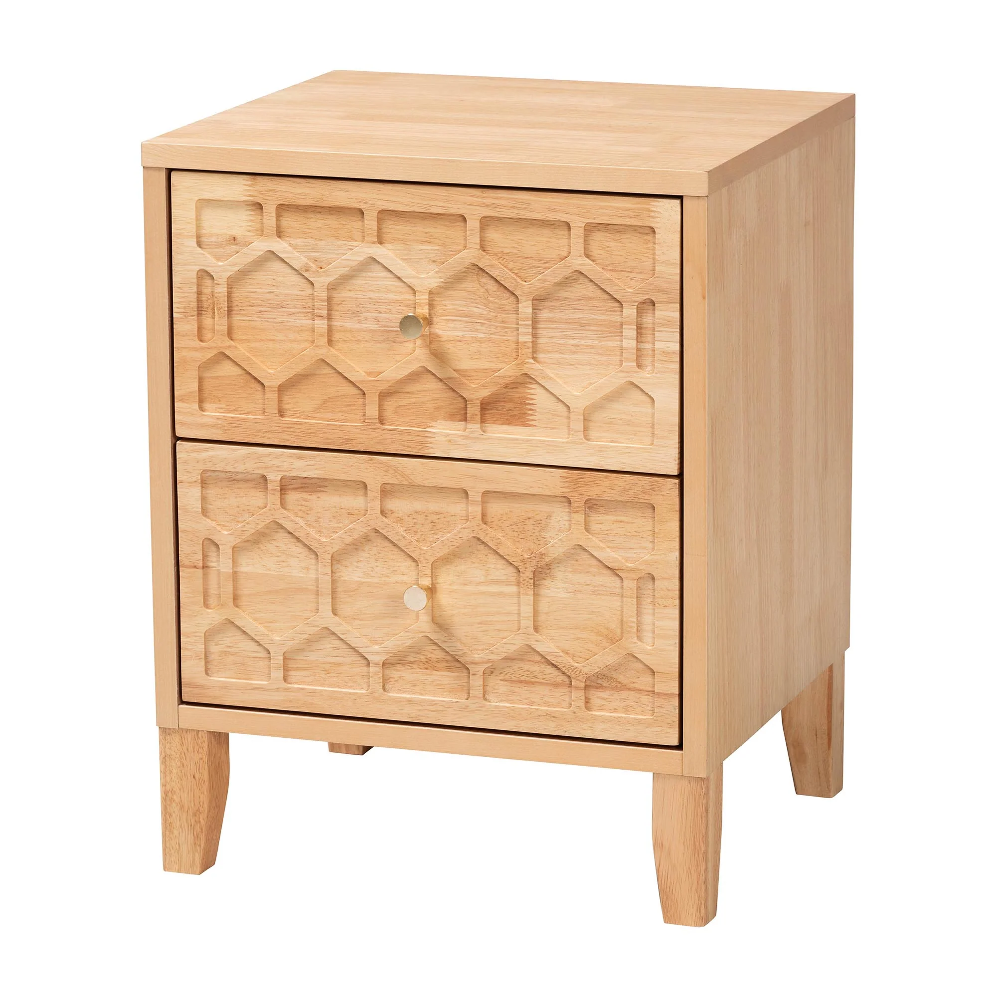 Baxton Studio Hosea Japandi Carved Honeycomb Natural Queen Size 5-Piece Bedroom Set - Image 9