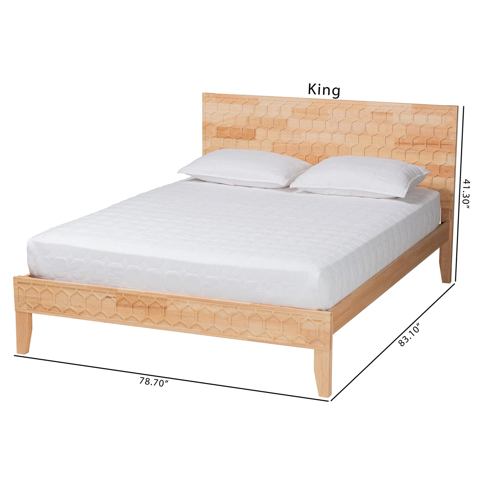 Baxton Studio Hosea Japandi Carved Honeycomb Natural Queen Size Platform Bed - Image 4