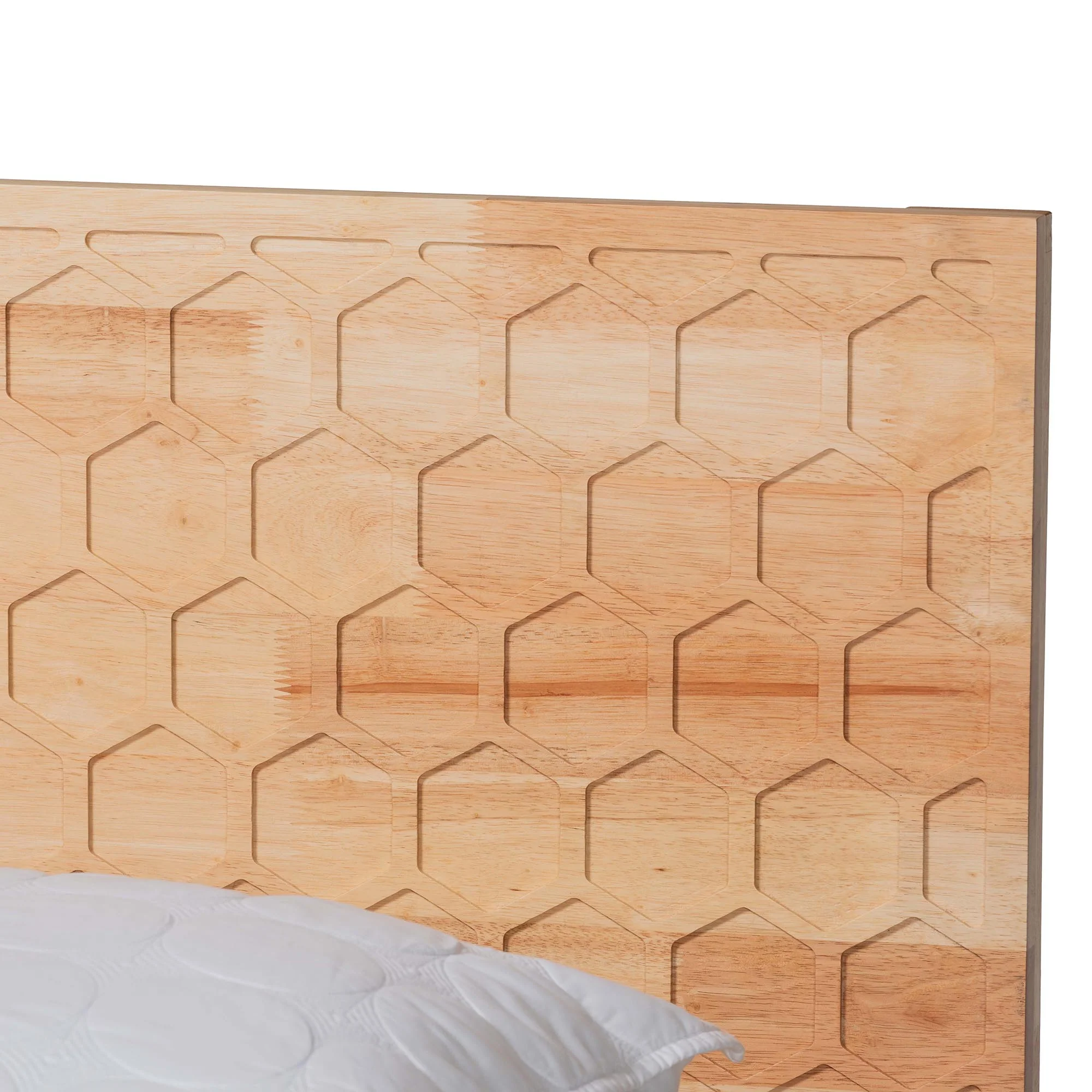 Baxton Studio Hosea Japandi Carved Honeycomb Natural Queen Size Platform Bed - Image 8