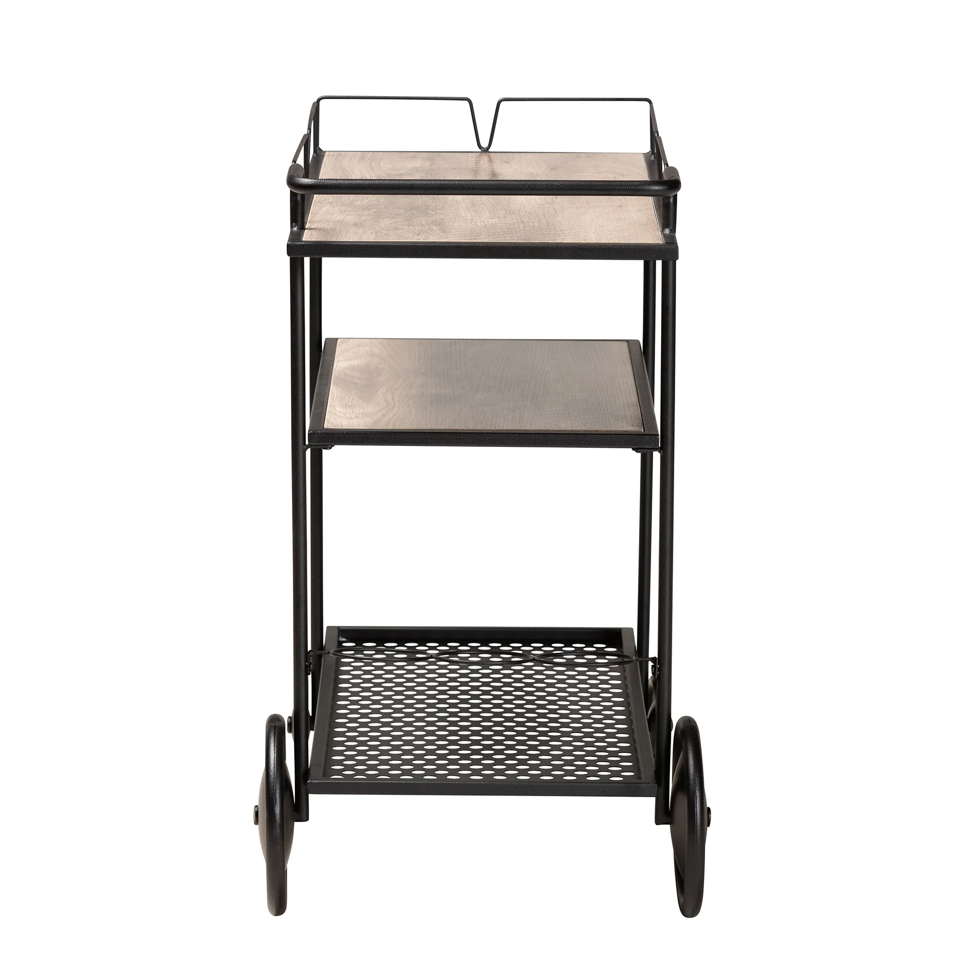 Baxton Studio Huntley Modern Industrial Walnut Brown Finished Wood and Black Metal Mobile Wine Cart - Image 4