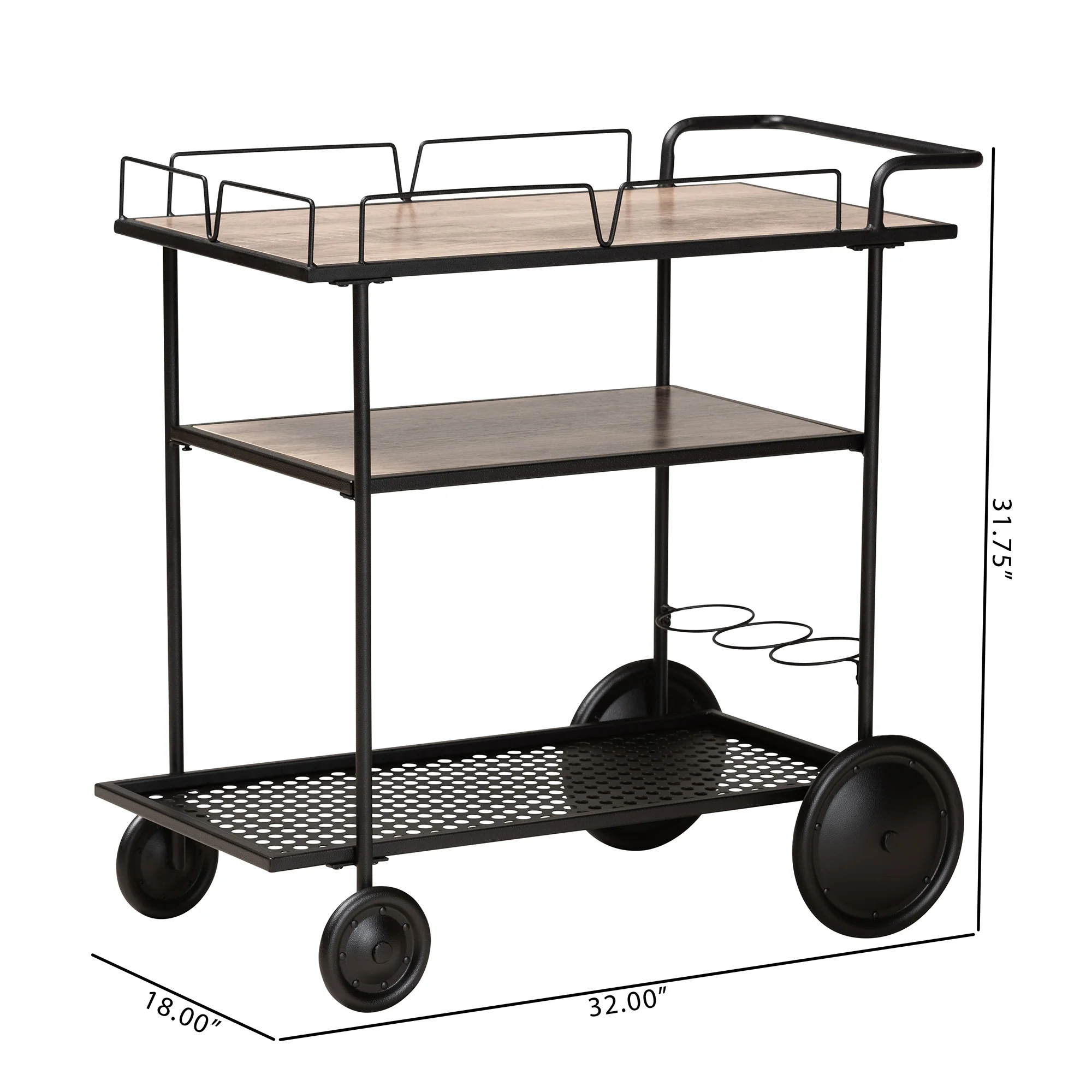 Baxton Studio Huntley Modern Industrial Walnut Brown Finished Wood and Black Metal Mobile Wine Cart - Image 8
