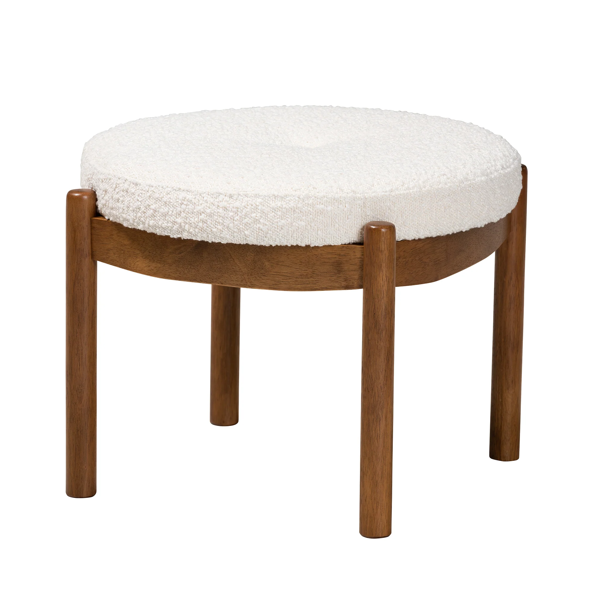 Baxton Studio Iliana Japandi Cream Boucle Fabric and Walnut Brown Finished Rubberwood Ottoman Footstool - Image 2