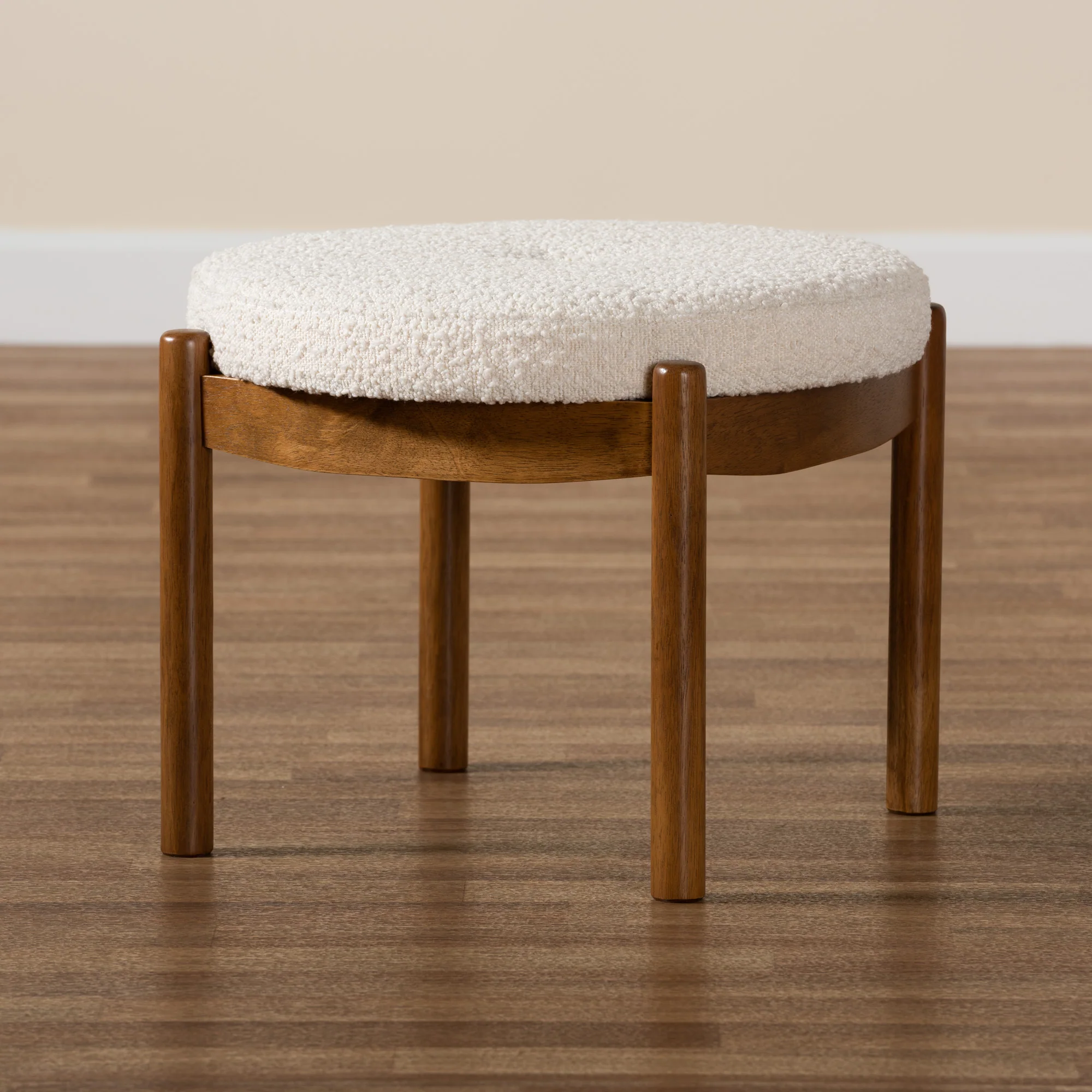 Baxton Studio Iliana Japandi Cream Boucle Fabric and Walnut Brown Finished Rubberwood Ottoman Footstool - Image 6