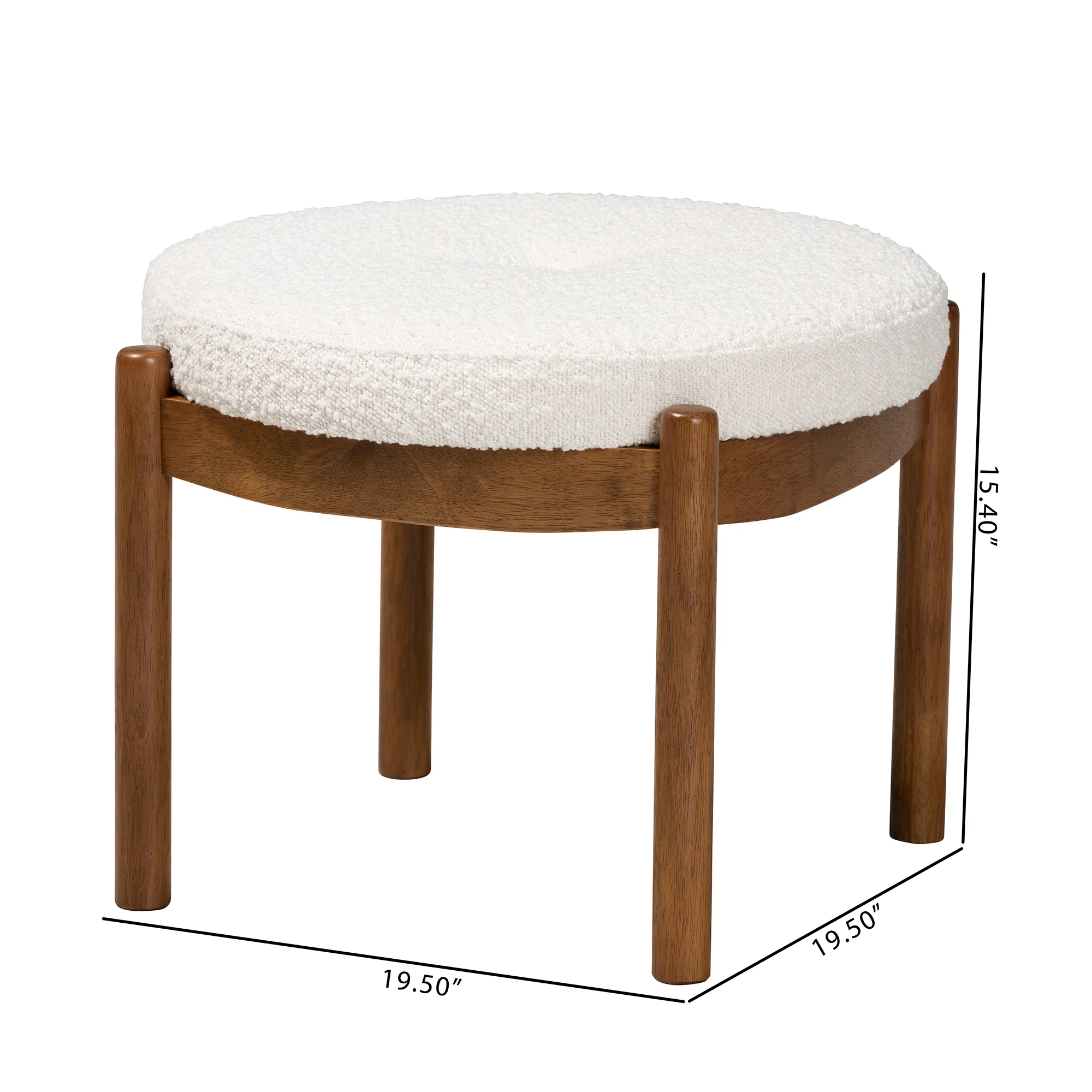 Baxton Studio Iliana Japandi Cream Boucle Fabric and Walnut Brown Finished Rubberwood Ottoman Footstool - Image 7
