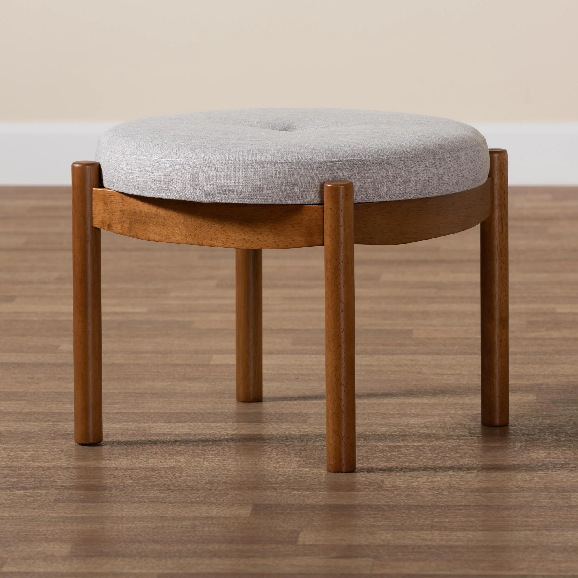 Baxton Studio Iliana Japandi Dark Grey Fabric and Walnut Brown Finished Wood Ottoman Footstool - Image 15