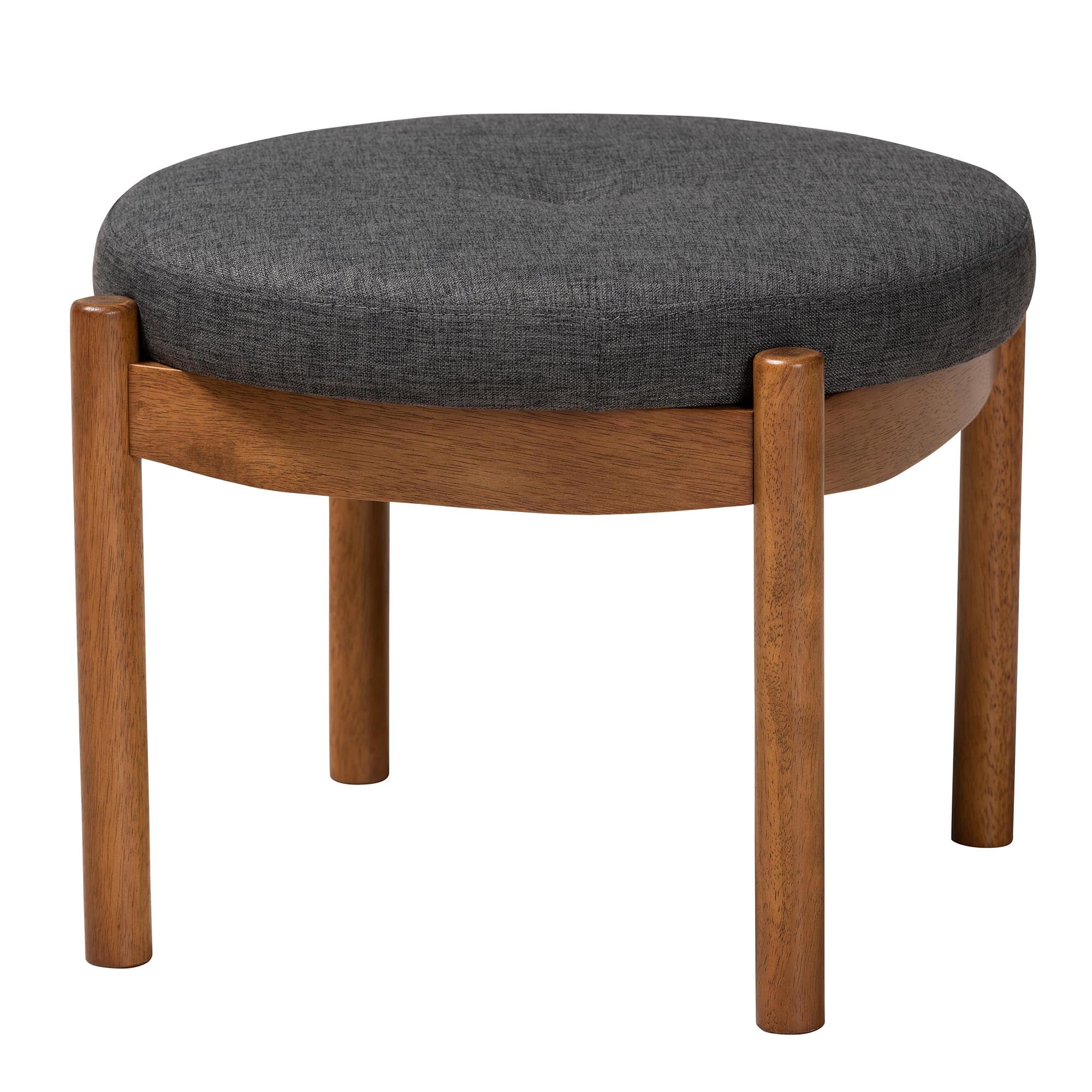 Baxton Studio Iliana Japandi Dark Grey Fabric and Walnut Brown Finished Wood Ottoman Footstool - Image 2
