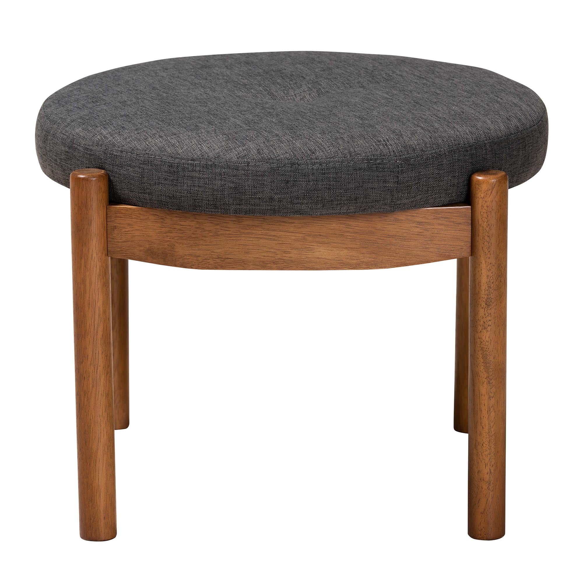 Baxton Studio Iliana Japandi Dark Grey Fabric and Walnut Brown Finished Wood Ottoman Footstool - Image 3