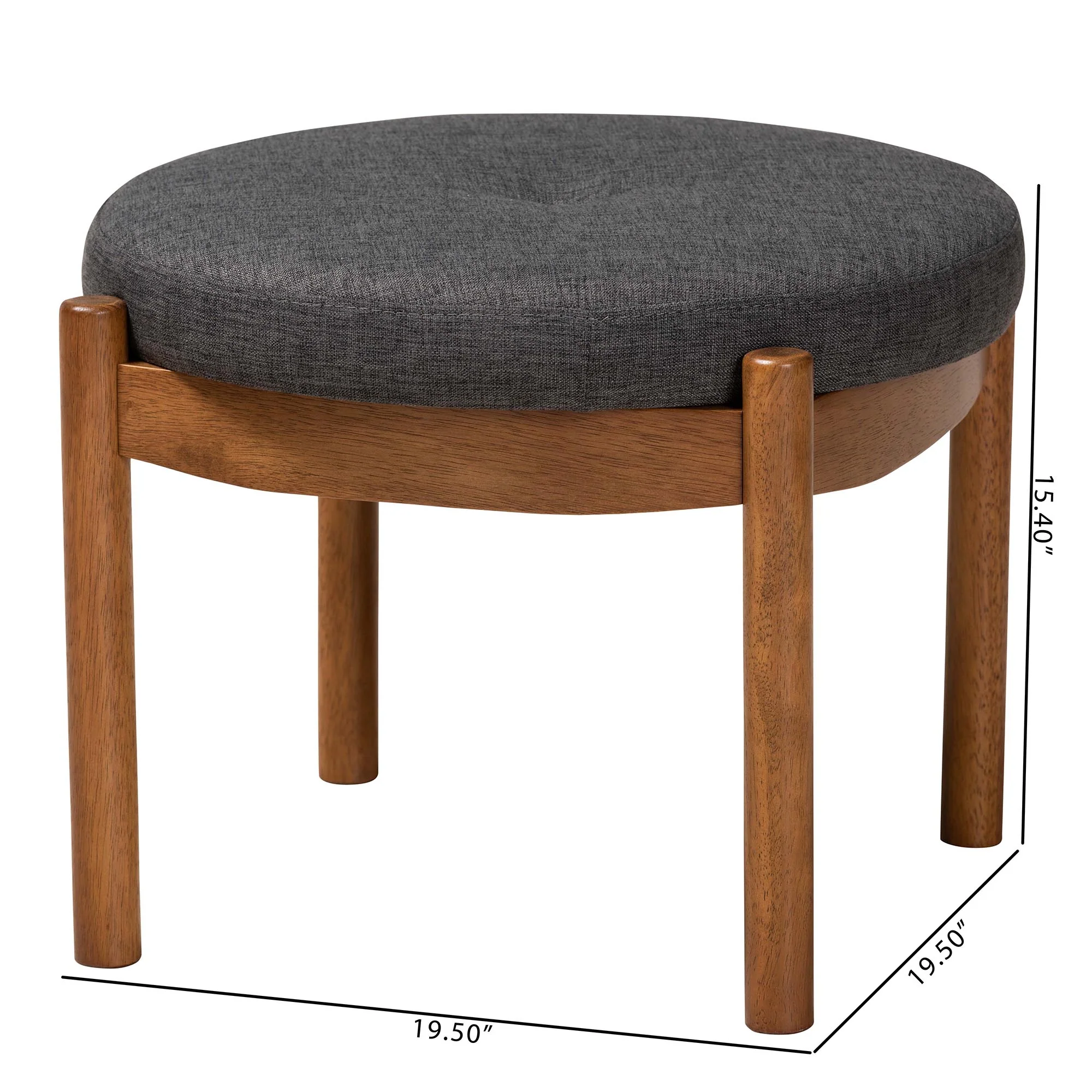 Baxton Studio Iliana Japandi Dark Grey Fabric and Walnut Brown Finished Wood Ottoman Footstool - Image 8
