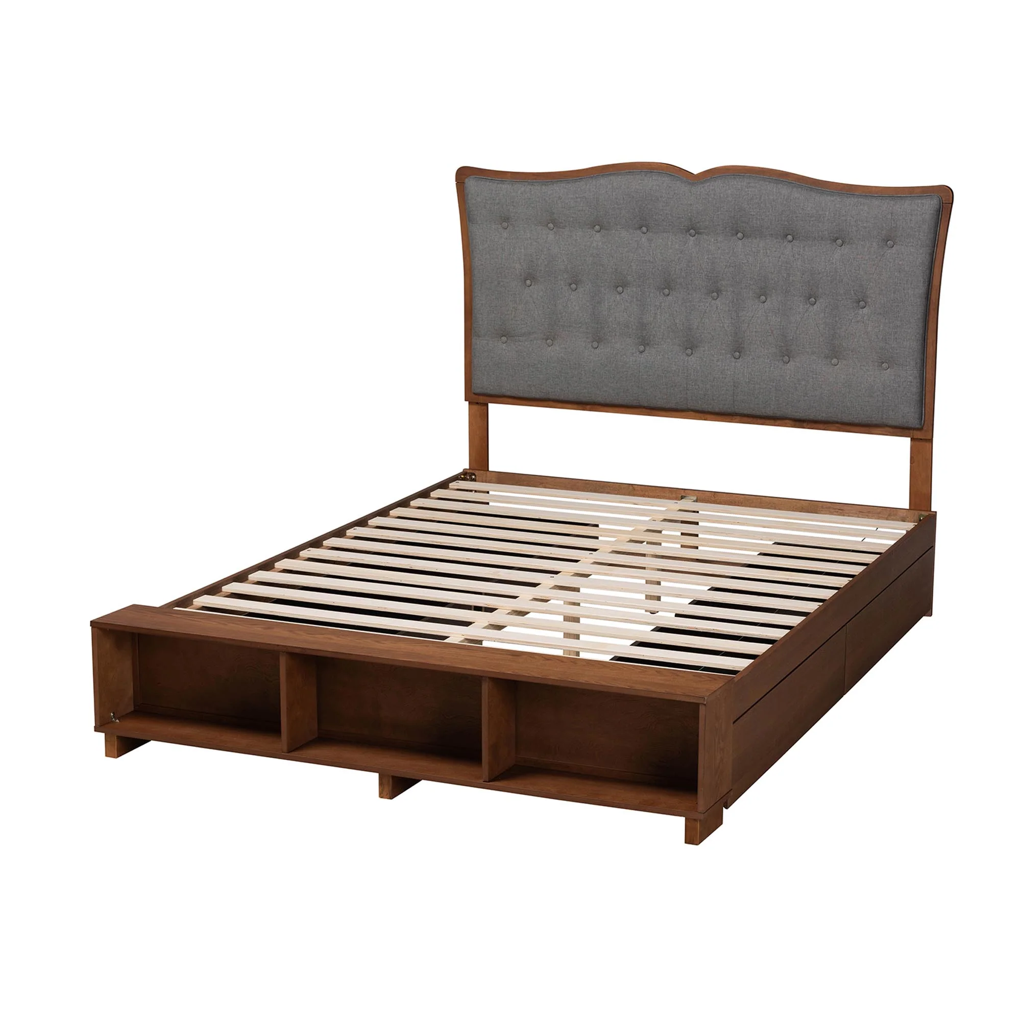 Baxton Studio Irena Classic Transitional Grey Fabric and Walnut Brown Finished Wood King Size Platform Storage Bed - Image 5