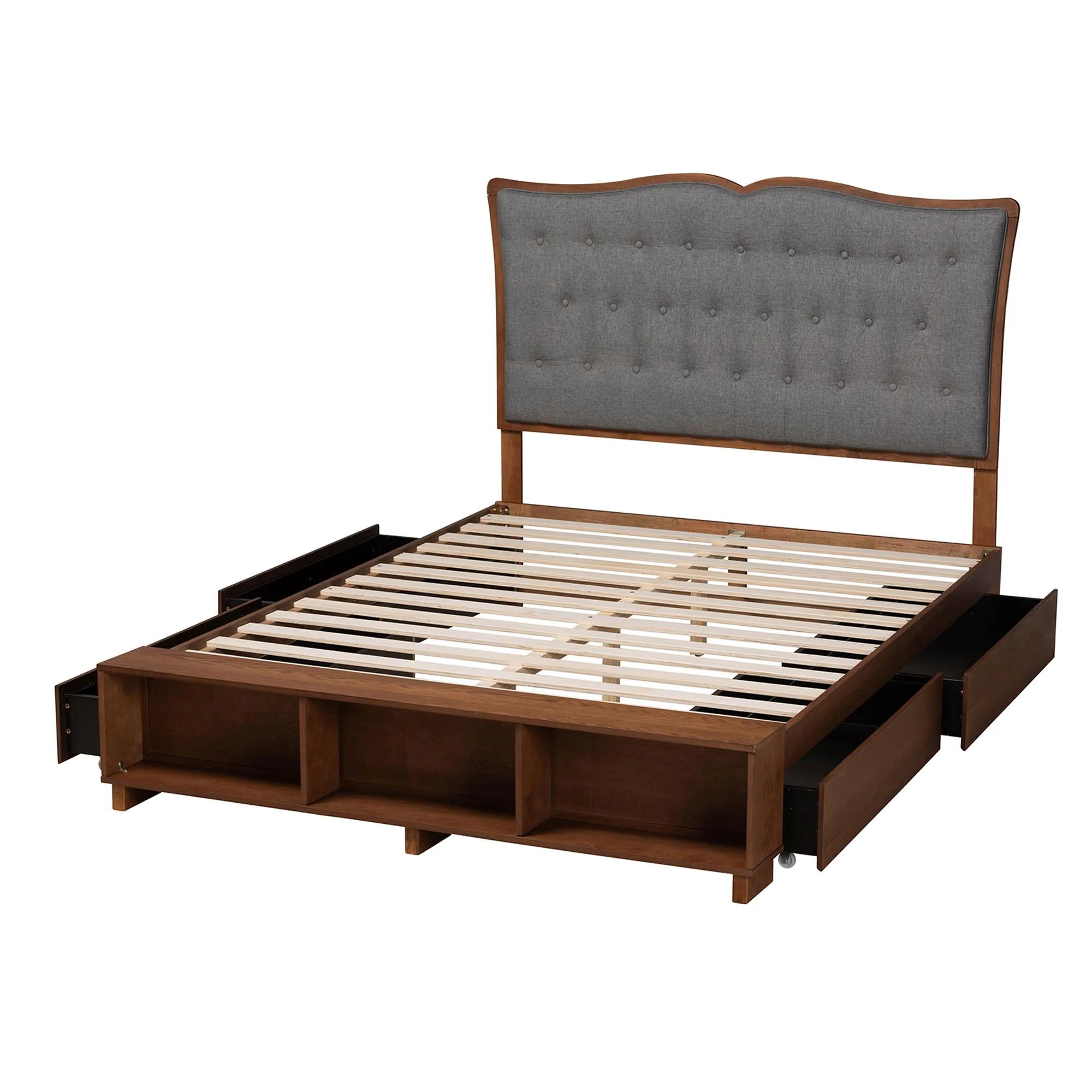 Baxton Studio Irena Classic Transitional Grey Fabric and Walnut Brown Finished Wood King Size Platform Storage Bed - Image 6