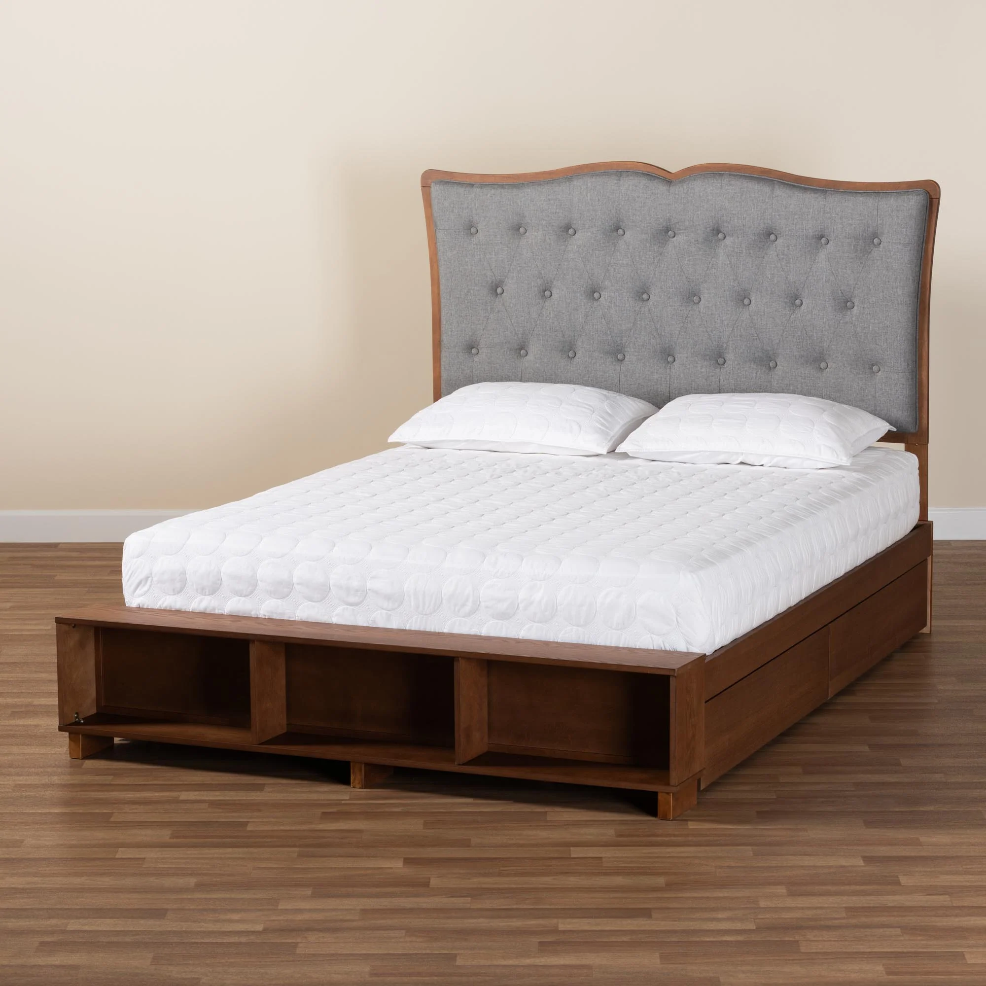 Baxton Studio Irena Classic Transitional Grey Fabric and Walnut Brown Finished Wood Queen Size Platform Storage Bed - Image 4
