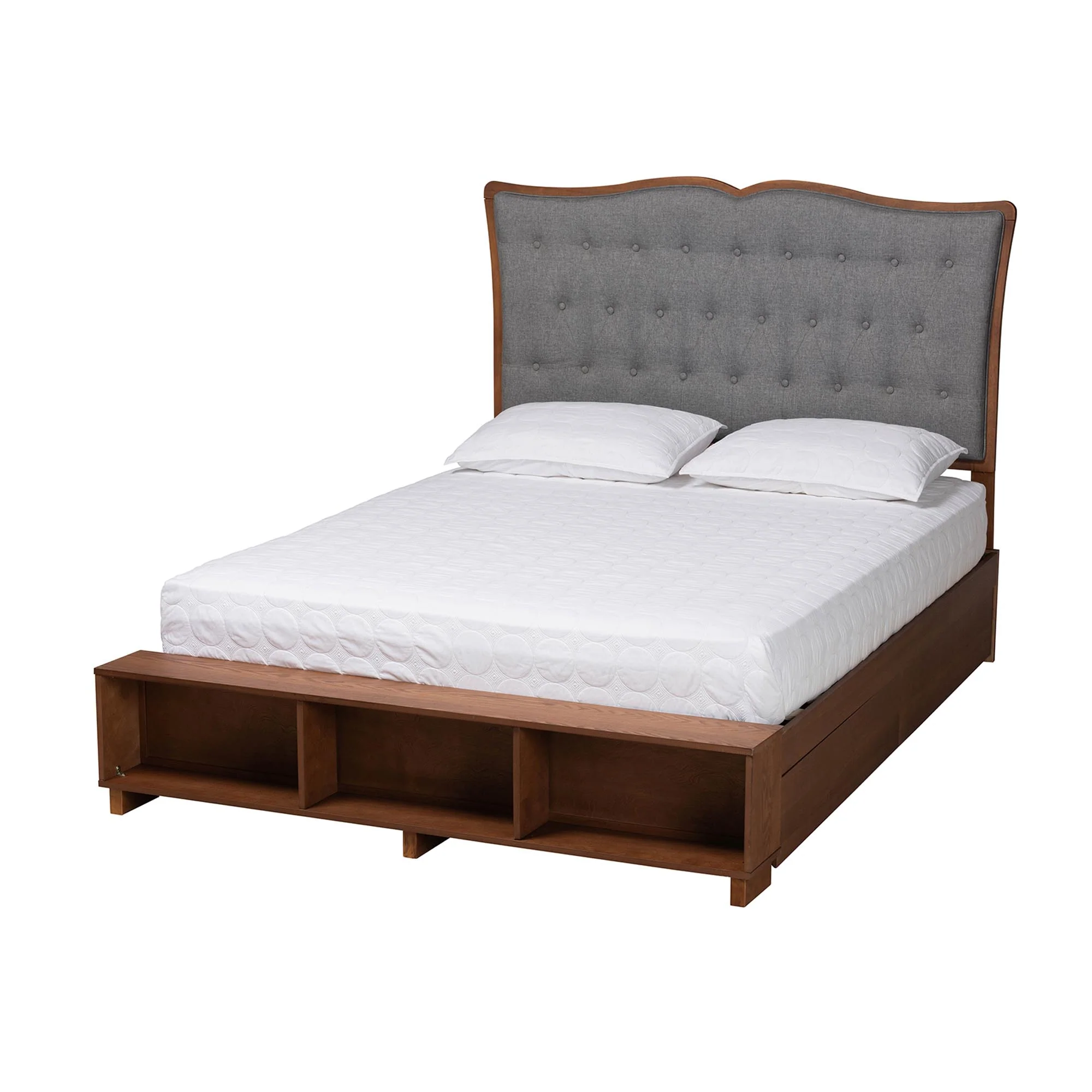 Baxton Studio Irena Classic Transitional Grey Fabric and Walnut Brown Finished Wood Queen Size Platform Storage Bed - Image 5