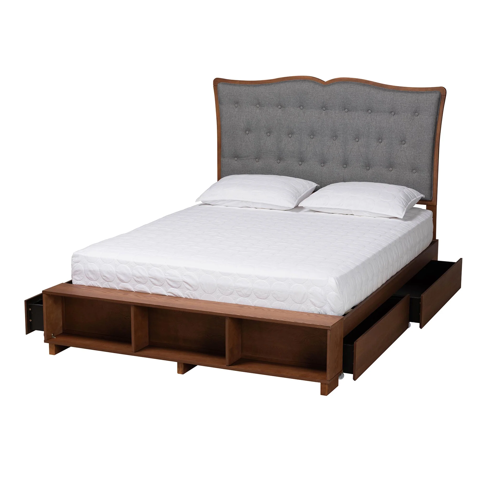 Baxton Studio Irena Classic Transitional Grey Fabric and Walnut Brown Finished Wood Queen Size Platform Storage Bed - Image 6
