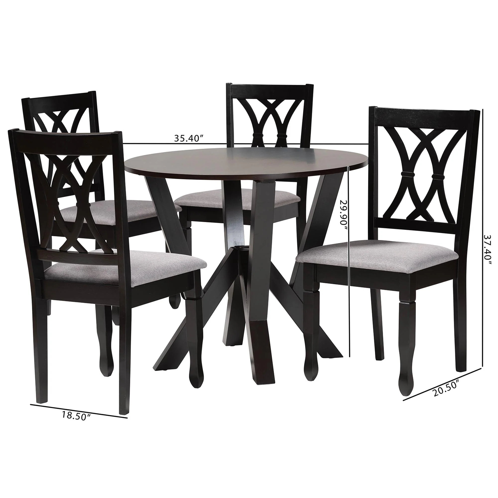 Baxton Studio Irene Modern Grey Fabric and Dark Brown Finished Wood 5-Piece Dining Set - Image 3
