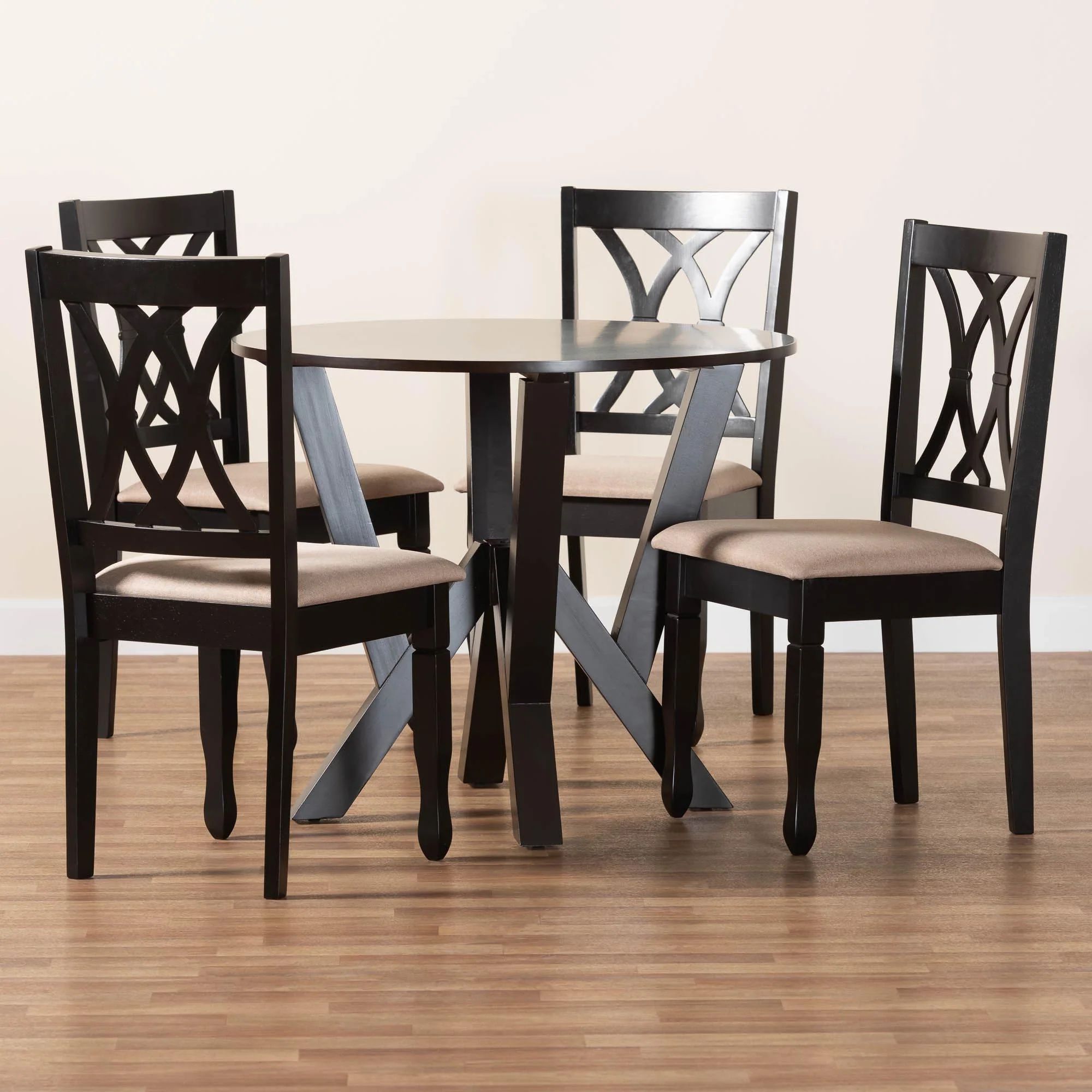 Baxton Studio Irene Modern Sand Fabric and Dark Brown Finished Wood 5-Piece Dining Set - Image 2