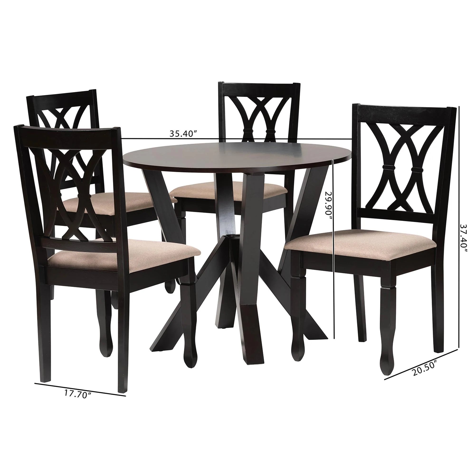 Baxton Studio Irene Modern Sand Fabric and Dark Brown Finished Wood 5-Piece Dining Set - Image 3
